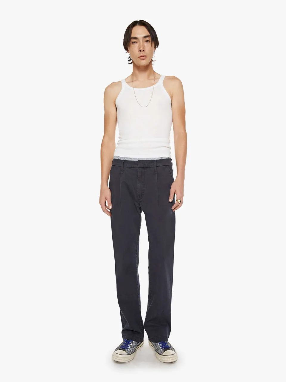 Mother The Pleated Big Shot Prep Hose Navy Stretch
