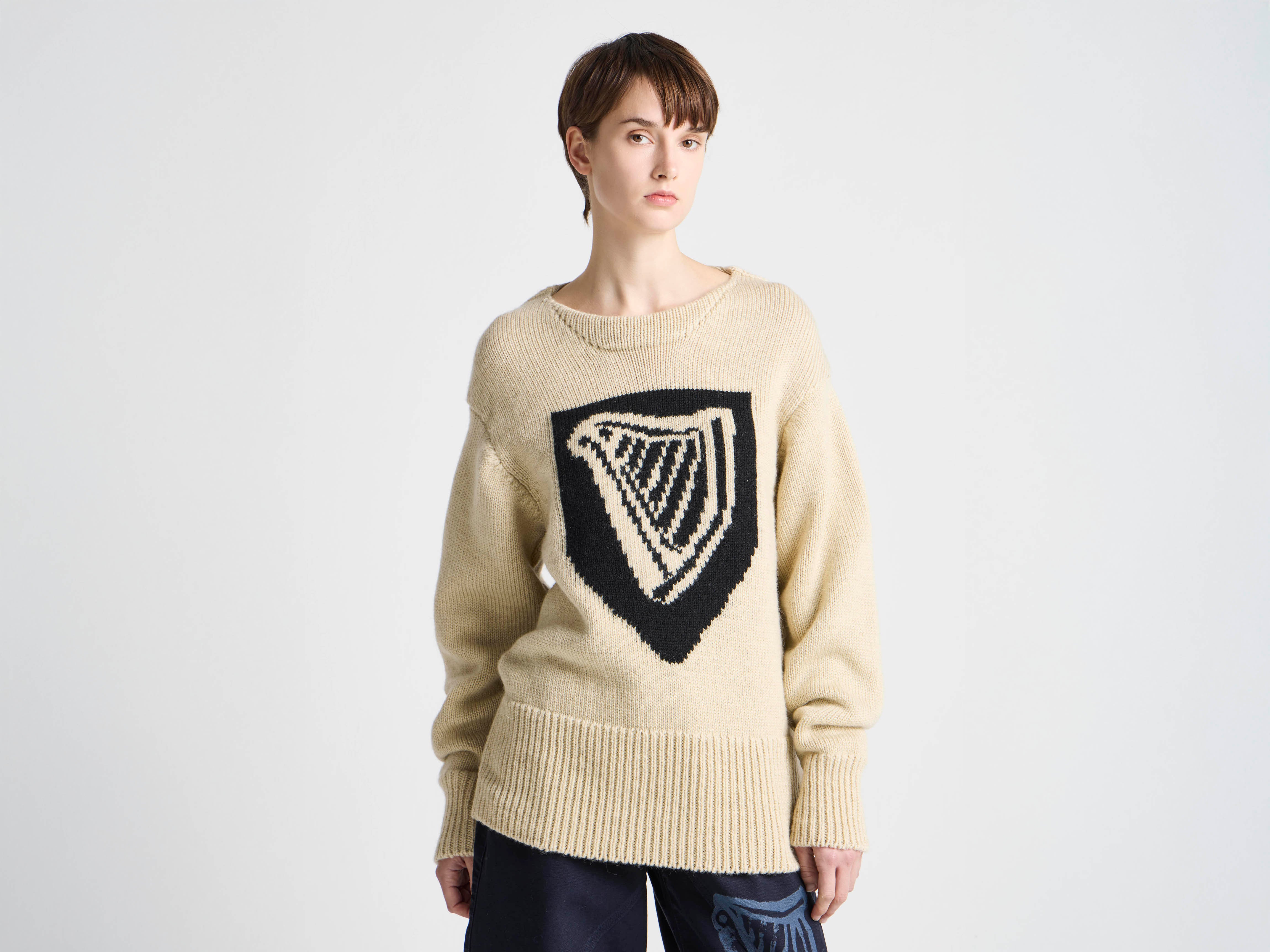 J.W. Anderson x Guinness Shield Harp Pullover Ivory Wolle