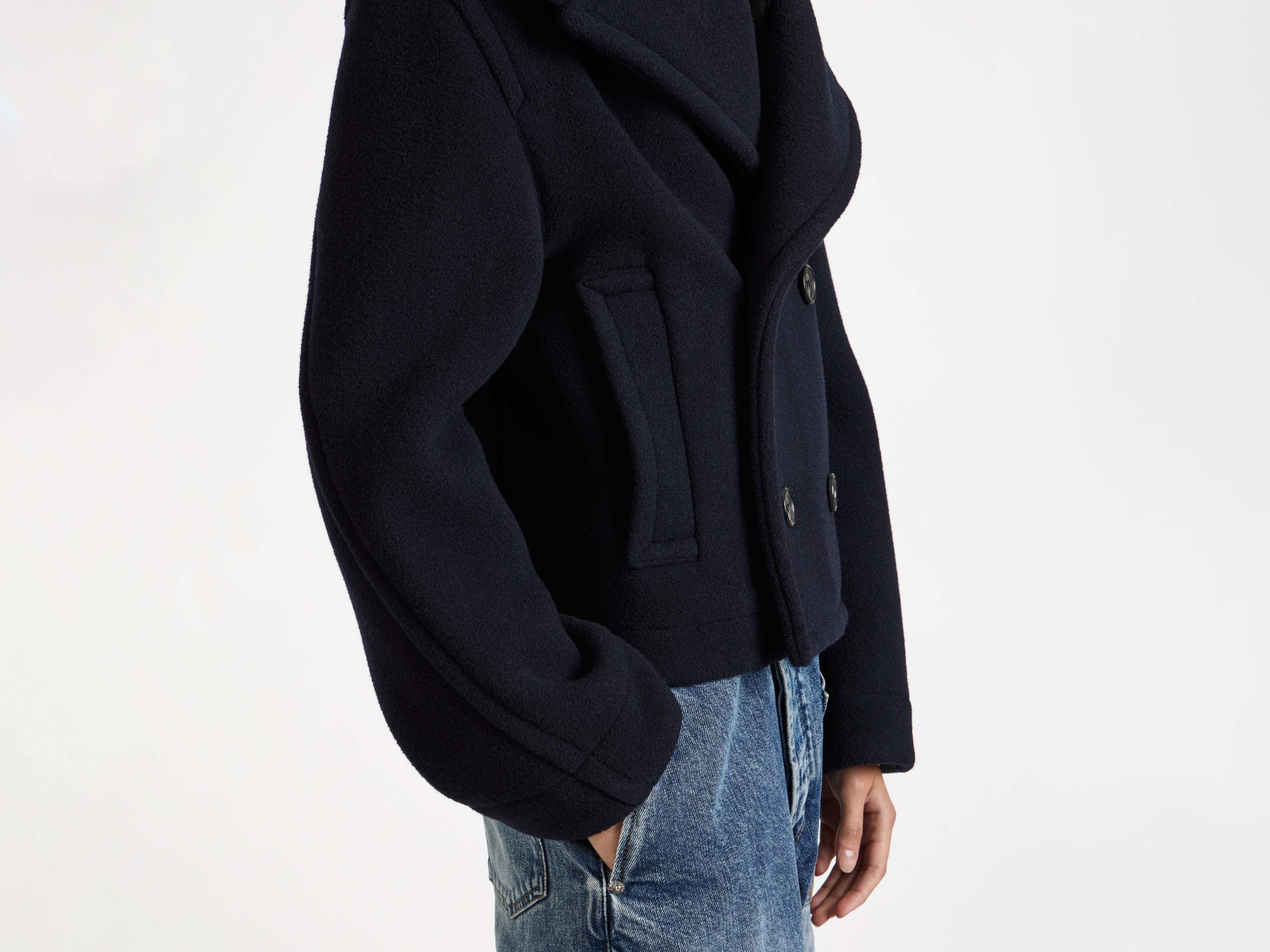 J.W. Anderson Cropped Hooded Coat Mantel Navy Wolle