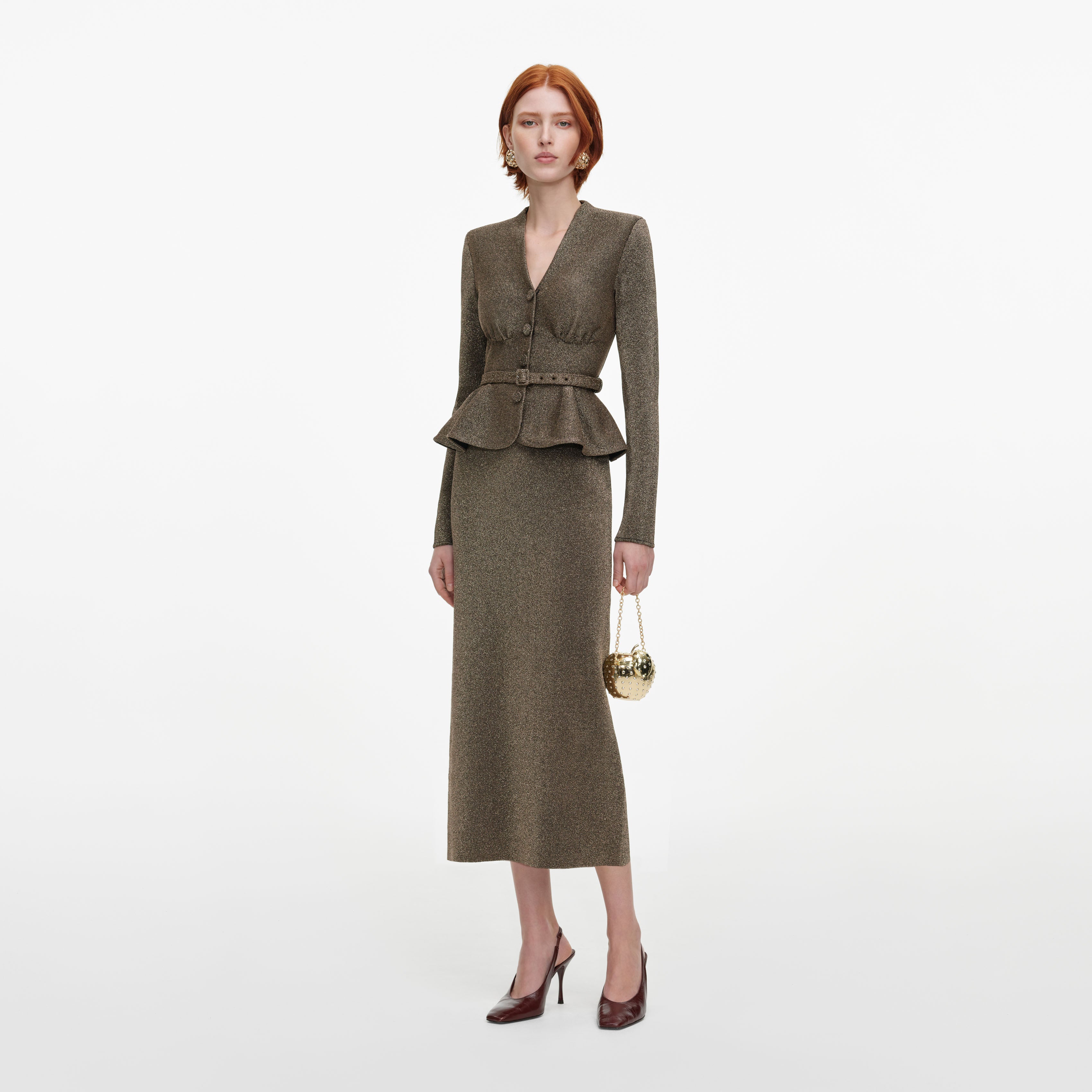 Self Portrait Bronze Tailored Knit Midi Kleid Bronze XS-XL