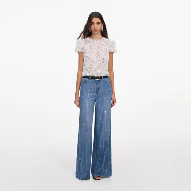 Self Portrait Light Blue Rhinestone Stripe Jeans hellblau 26