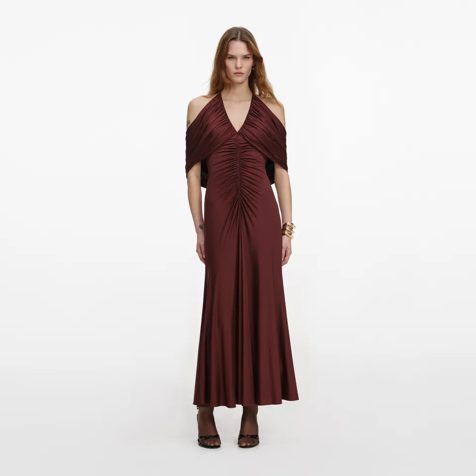 Self Portrait Brown Jersey Drape Midi Dress Kleid Braun UK 6
