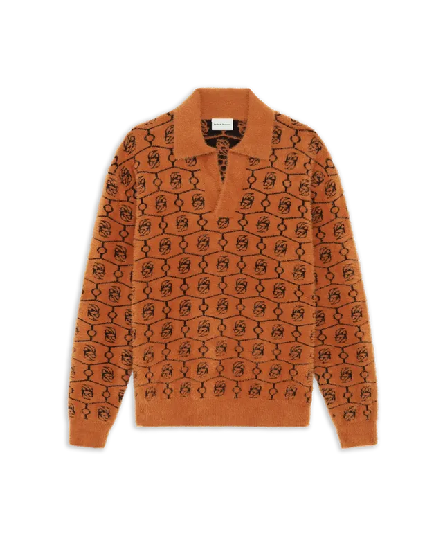 Drôle De Monsieur Strick Polo Wolle Braun Monogramm