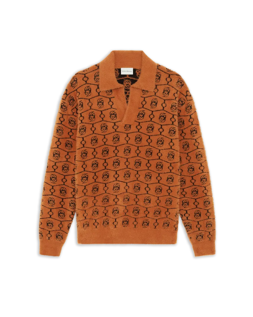 Drôle De Monsieur Strick Polo Wolle Braun Monogramm