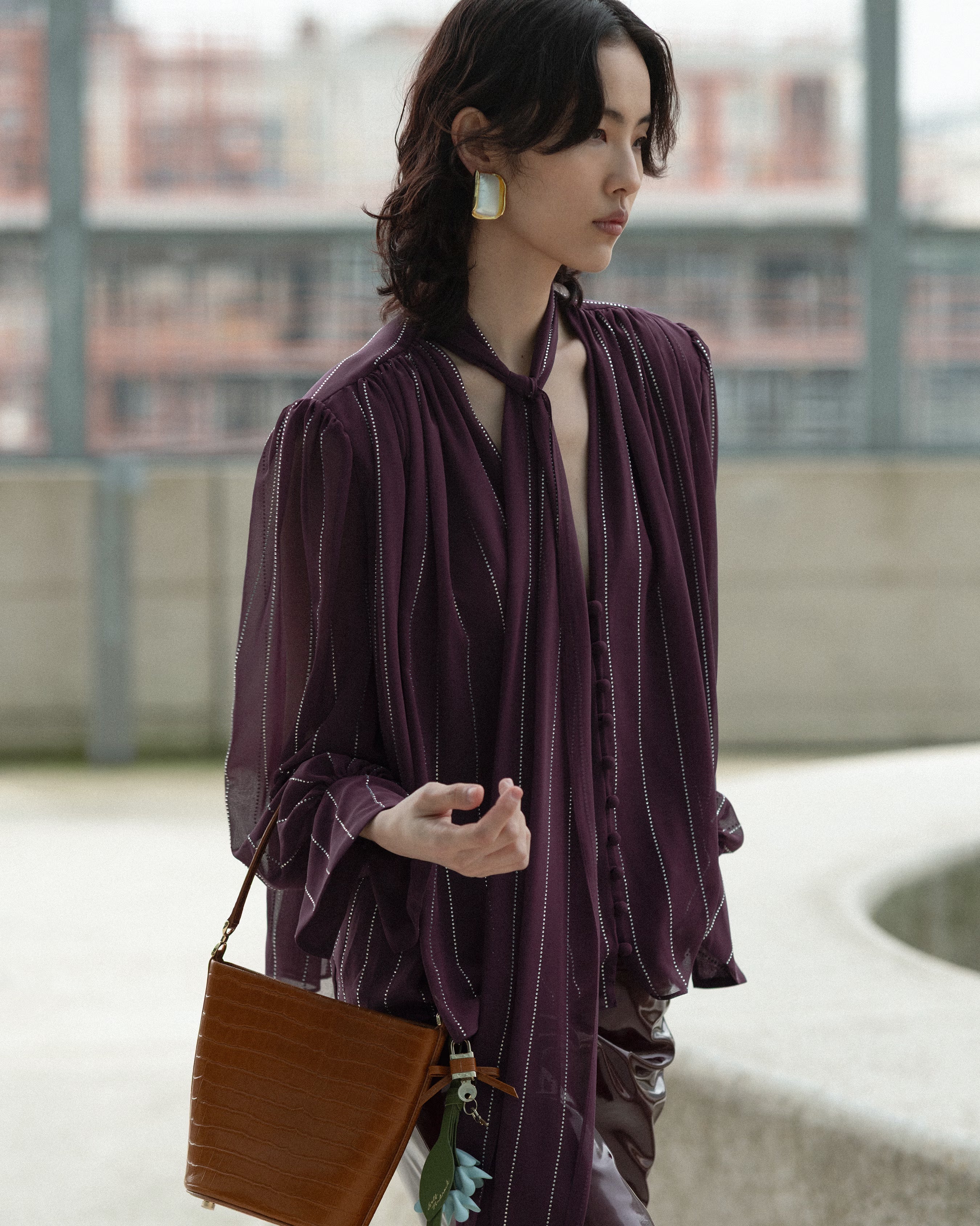 Self Portrait Purple Rhinestone Blouse Bluse Lila Strass