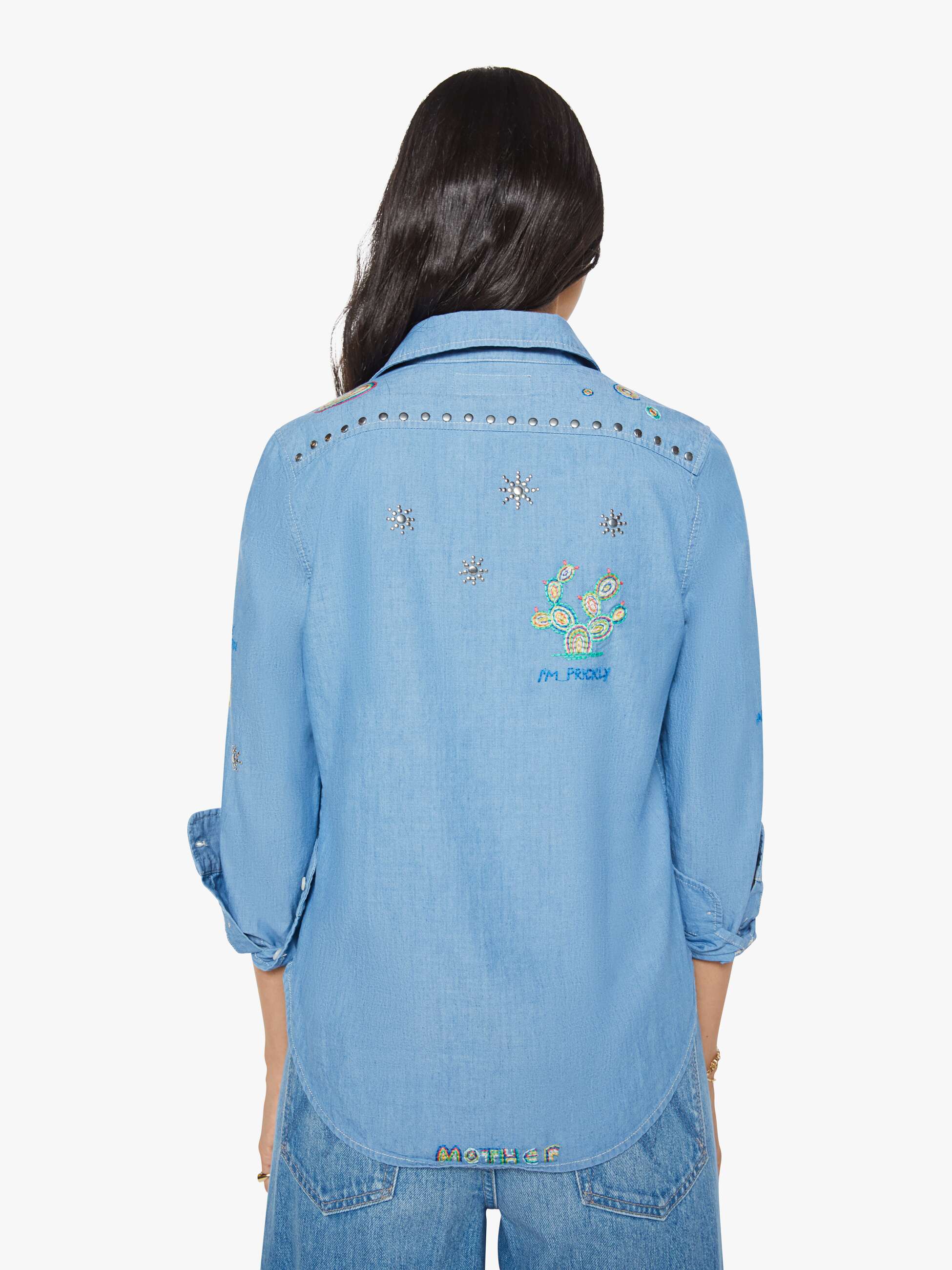 Mother The Foxy Boxy Bluse Hands Up blau Stickerei