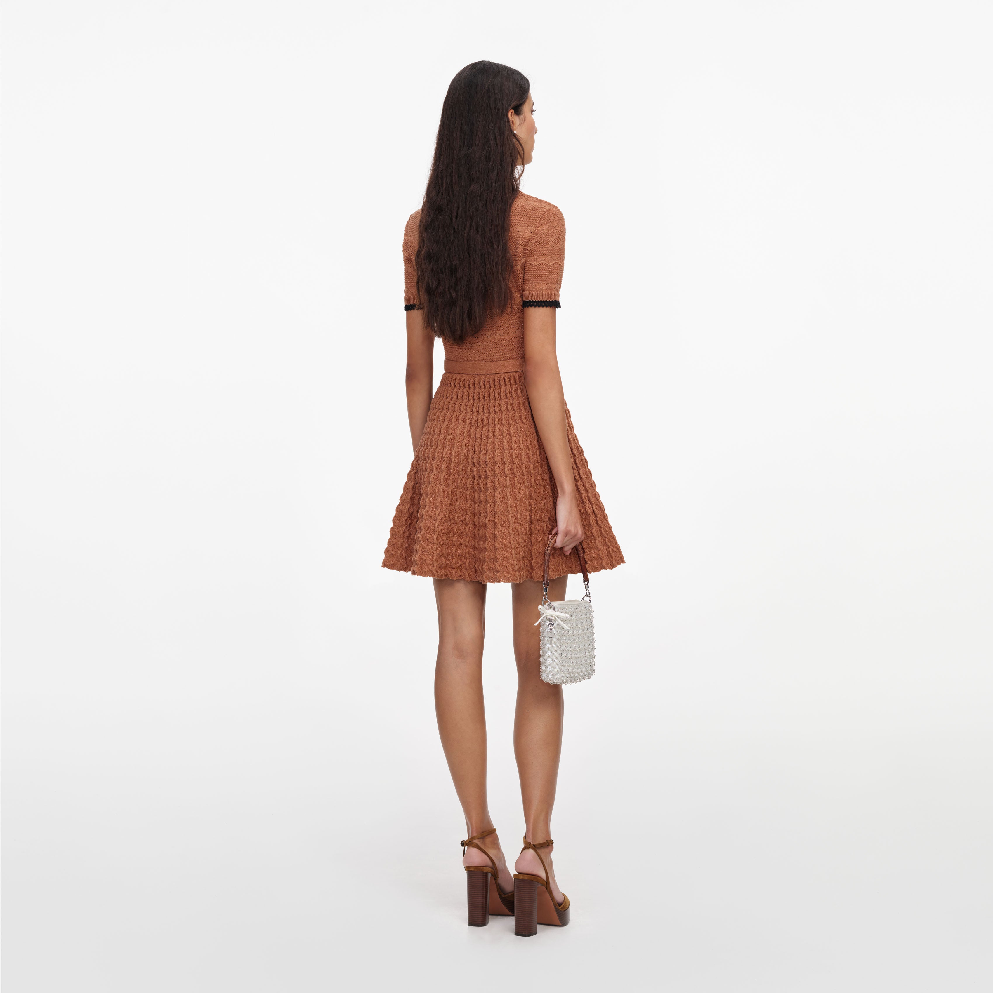 Self Portrait Brown Pointelle Strick-Minikleid Braun S