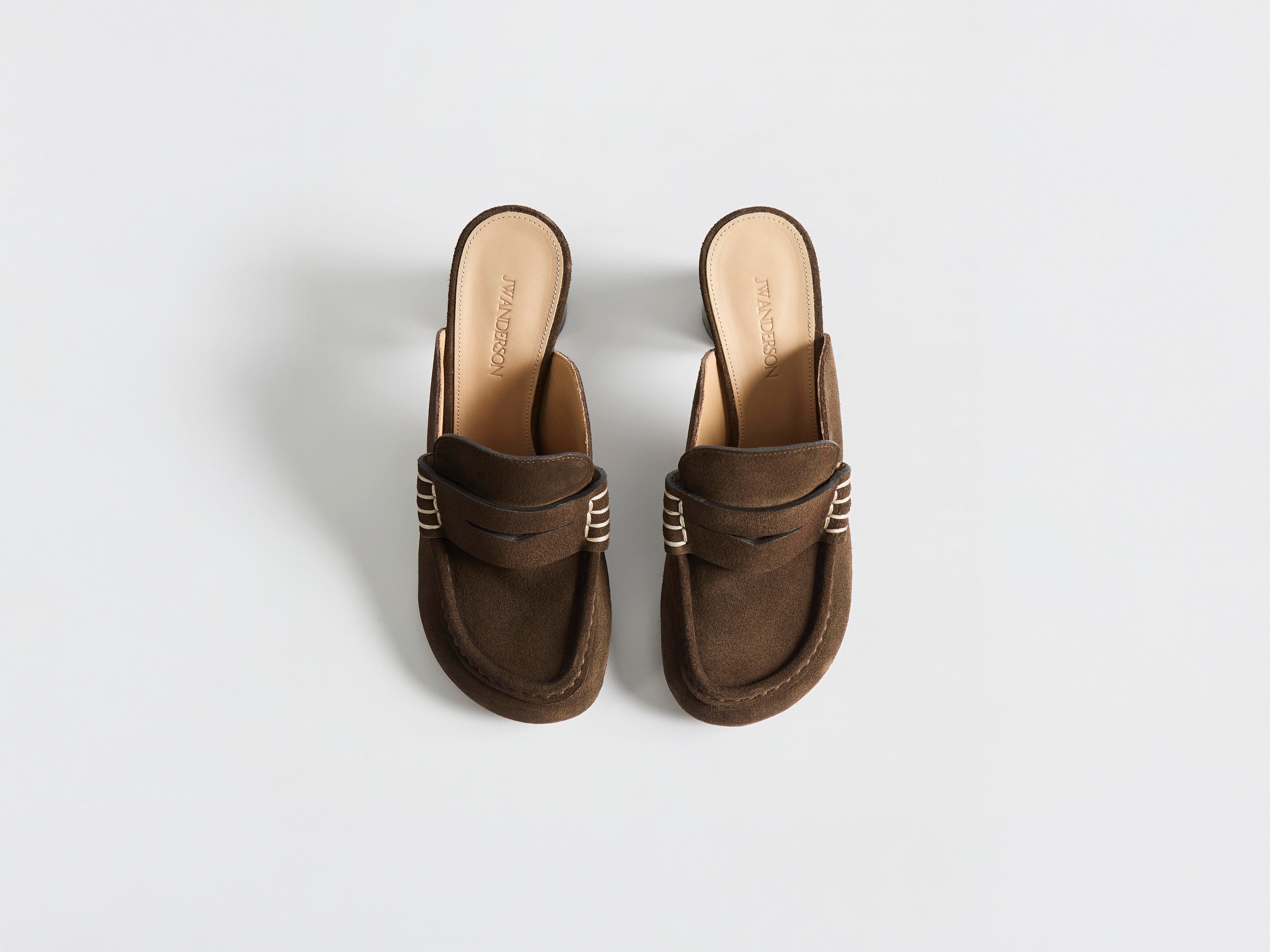 J.W.Anderson Shoes Heeled Loafer Mule Braun Wildleder