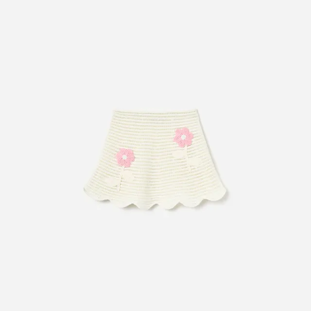 Self Portrait Bottoms Cream Flower Strickrock 3/4 Creme