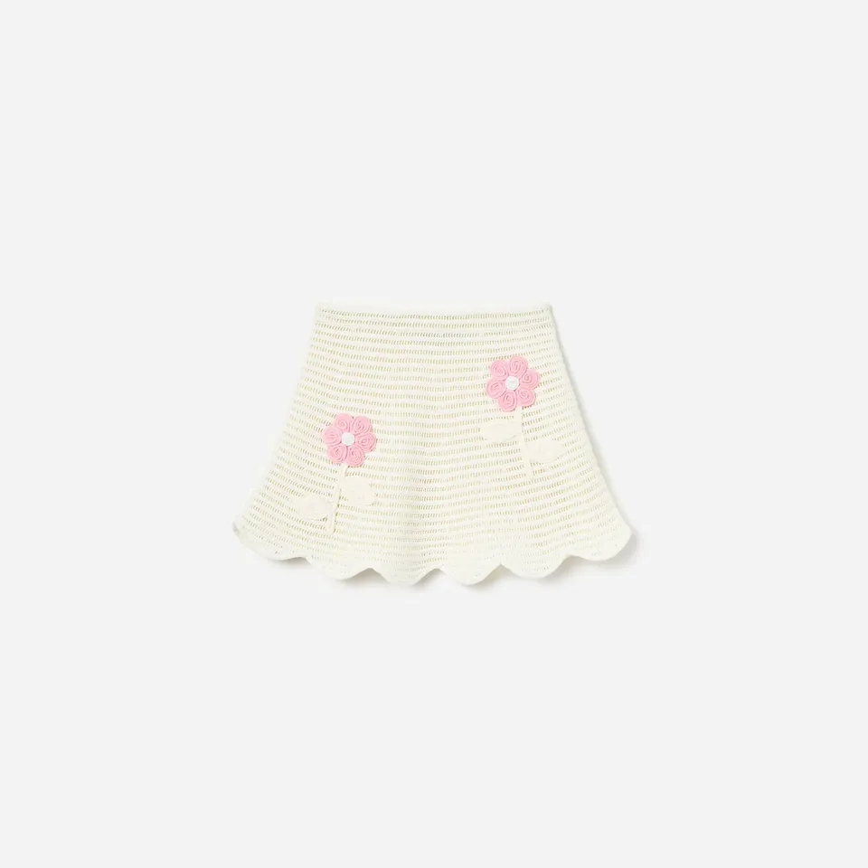 Self Portrait Bottoms Cream Flower Strickrock 3/4 Creme