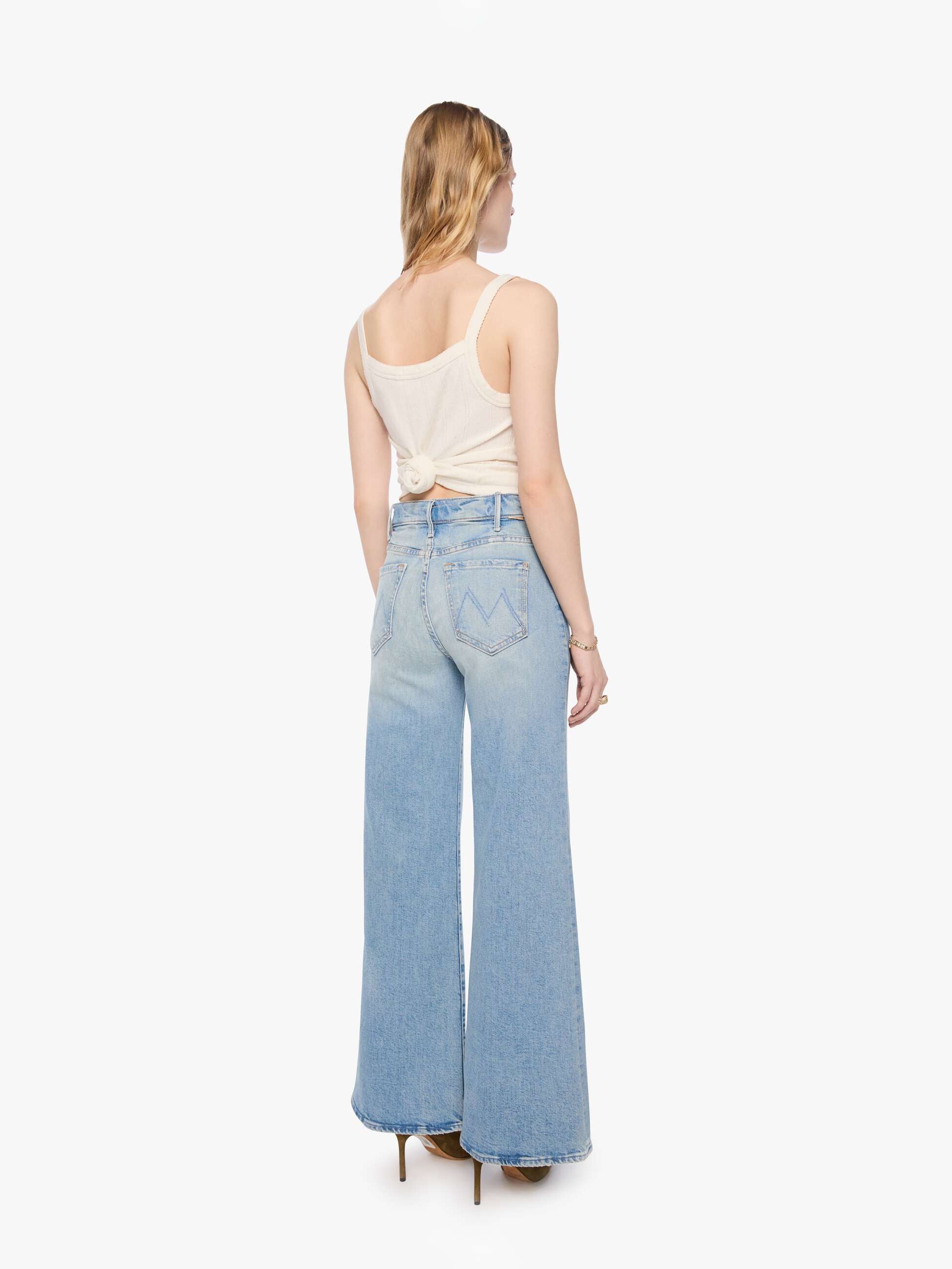 Mother Lil Hustler I Confess Petite Wide Leg Jeans Hellblau