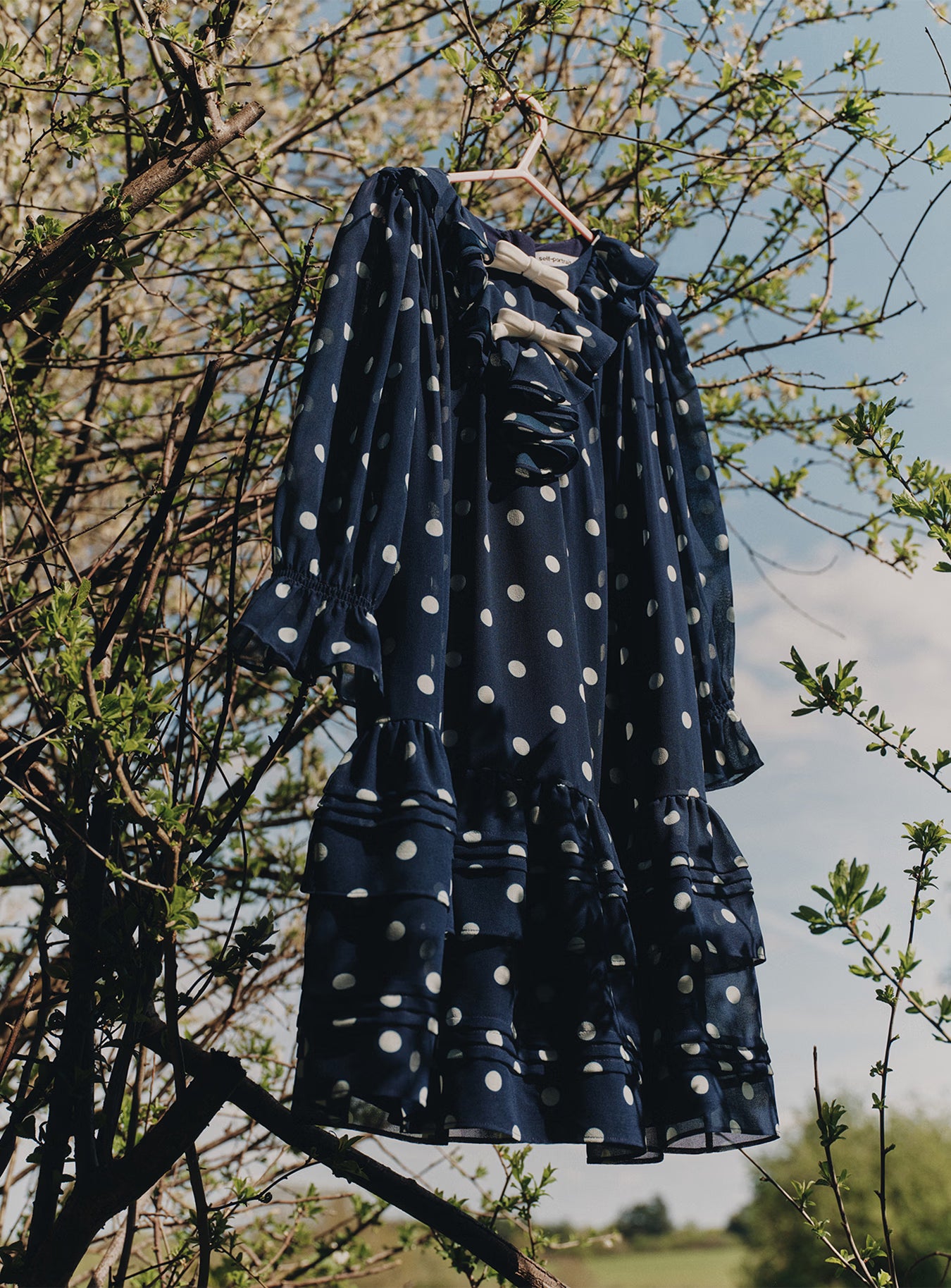Self Portrait Navy Polka Dot Georgette Kinderkleid Navy 5/6 Punkte