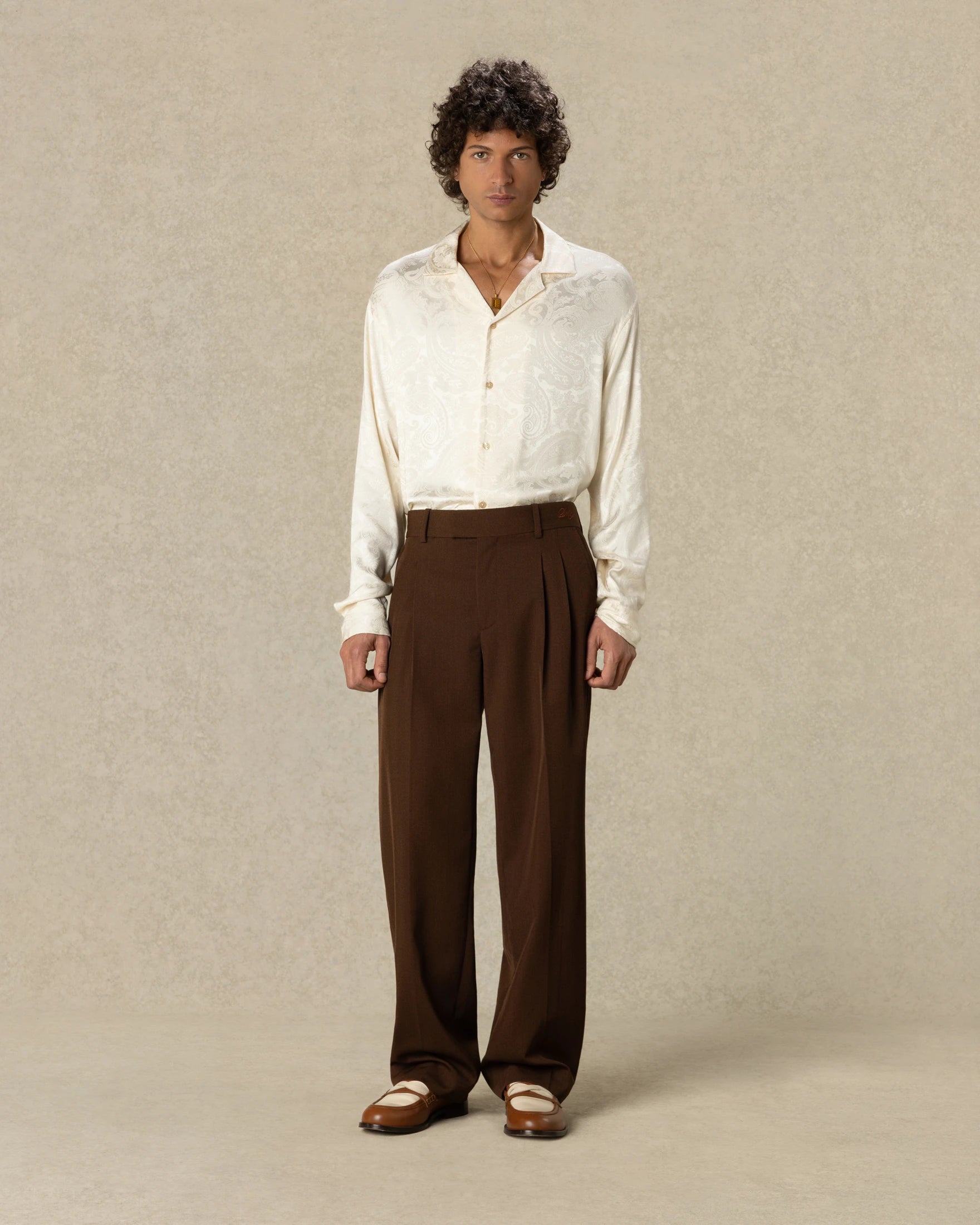 Drôle De Monsieur Jacquard Paisley Hemd Langarm Hellbeige
