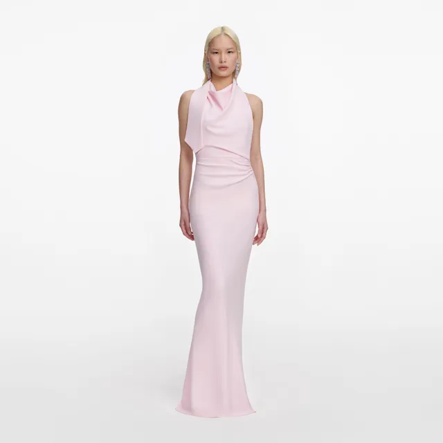 Self Portrait Pink Crepe Halter Maxi Kleid Rosa Crepe