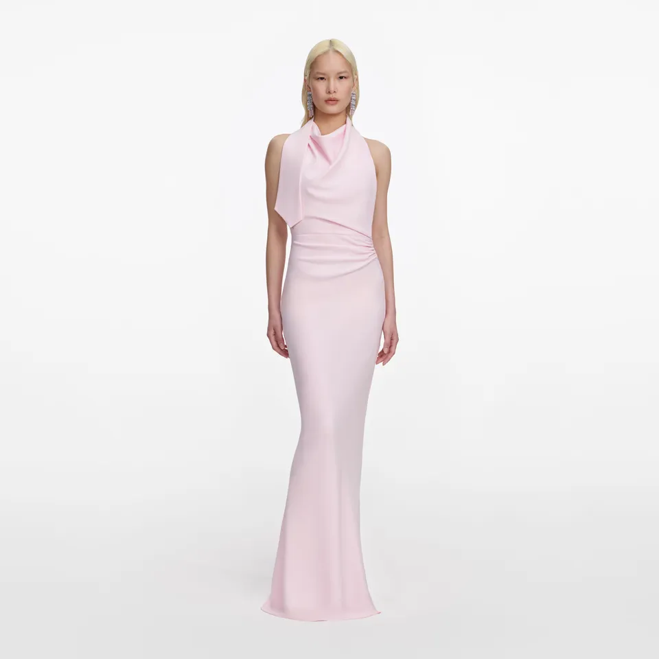 Self Portrait Pink Crepe Halter Maxi Kleid Rosa Crepe