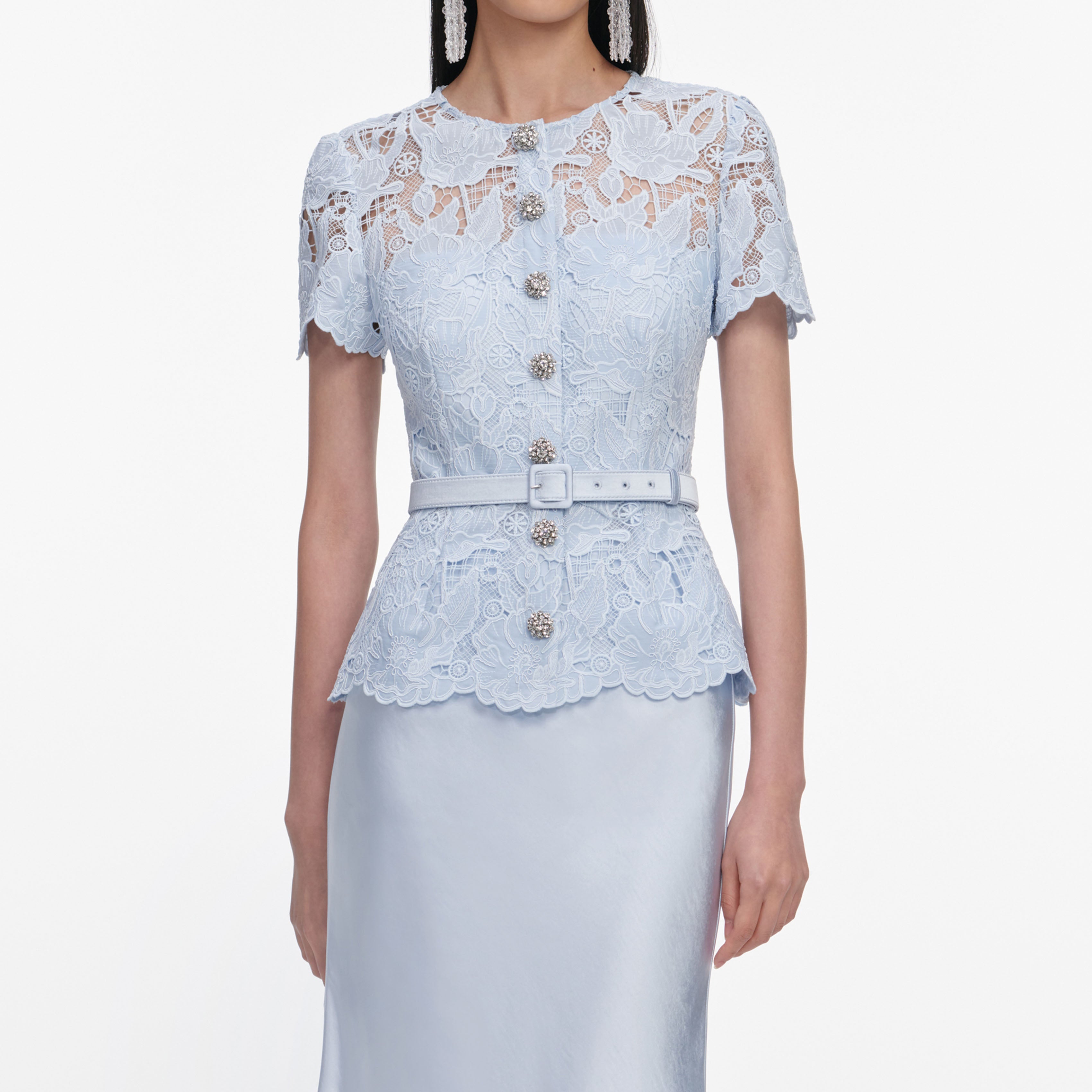 Self Portrait Blue Lace Satin Maxikleid Blau