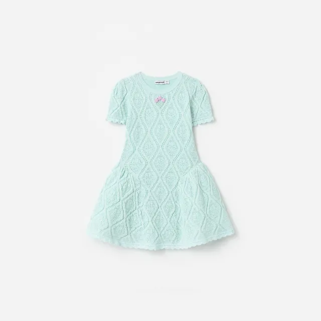 Self Portrait Mint Flower Embroidered Knit Kleid Blau Kinder