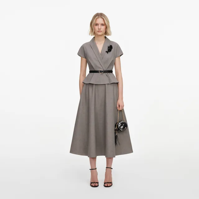 Self Portrait Brown Twill Brooch Midi Kleid Braun 2-in-1