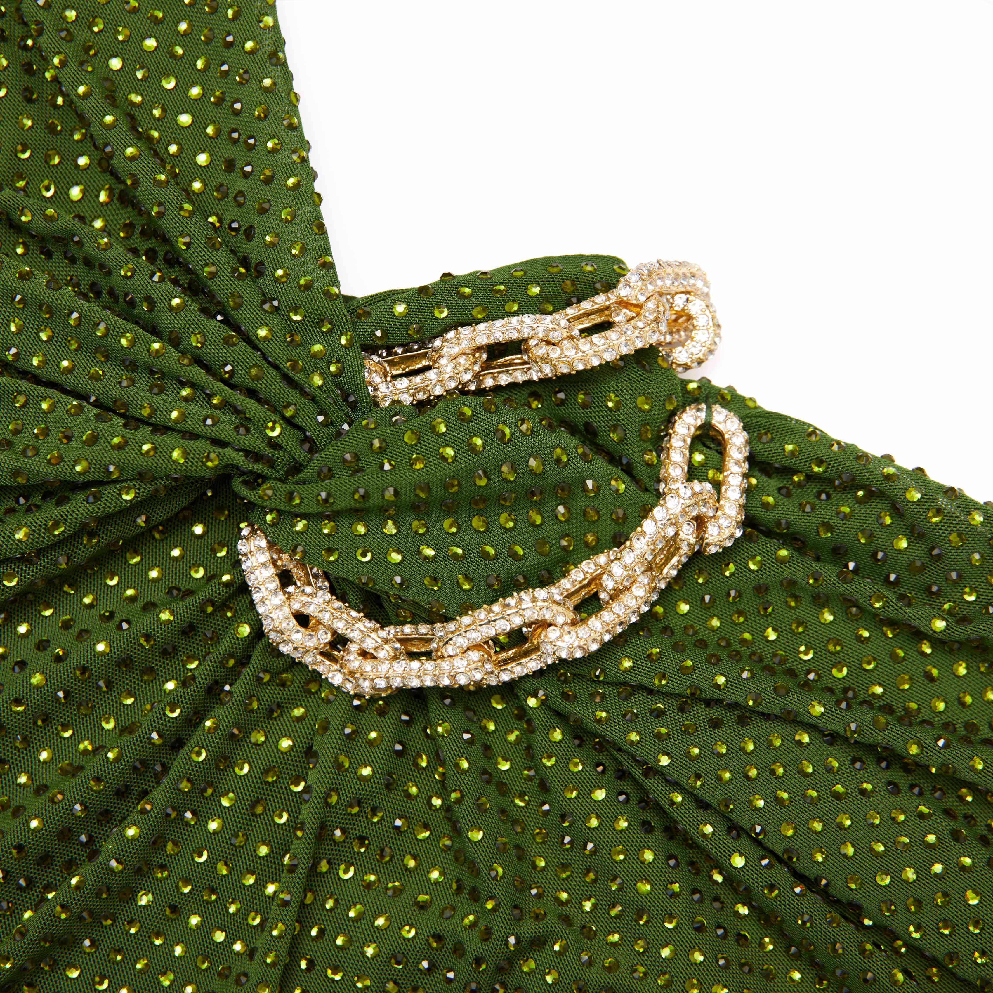 Self Portrait Olive Rhinestone Maxi Kleid Grün Strass