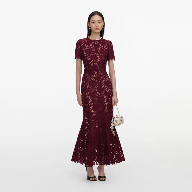 Self-Portrait Burgundy Lace Midi Kleid Spitze burgundy