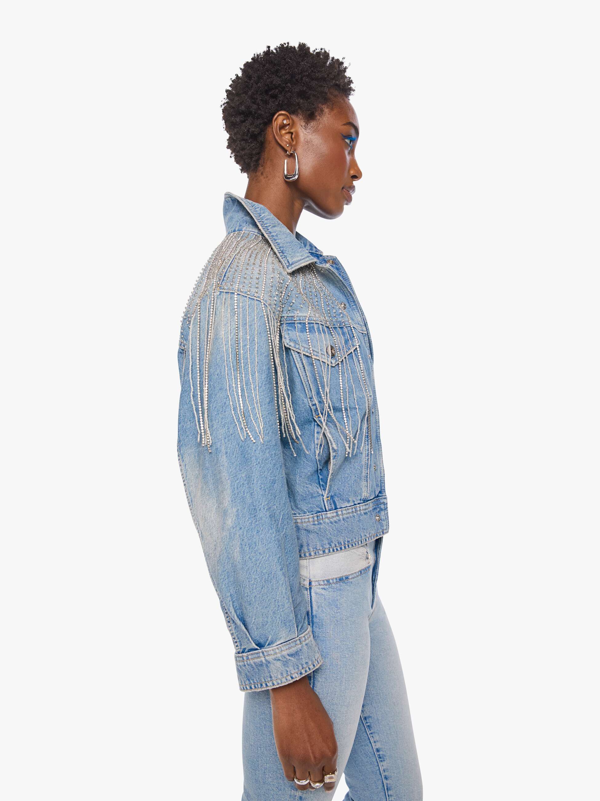 Mother The Fly Away Jeansjacke Sparkle Emergency Kit Blau