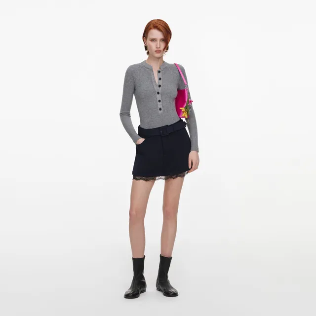 Self Portrait Wool Skort navy Mini Hosenrock Spitze