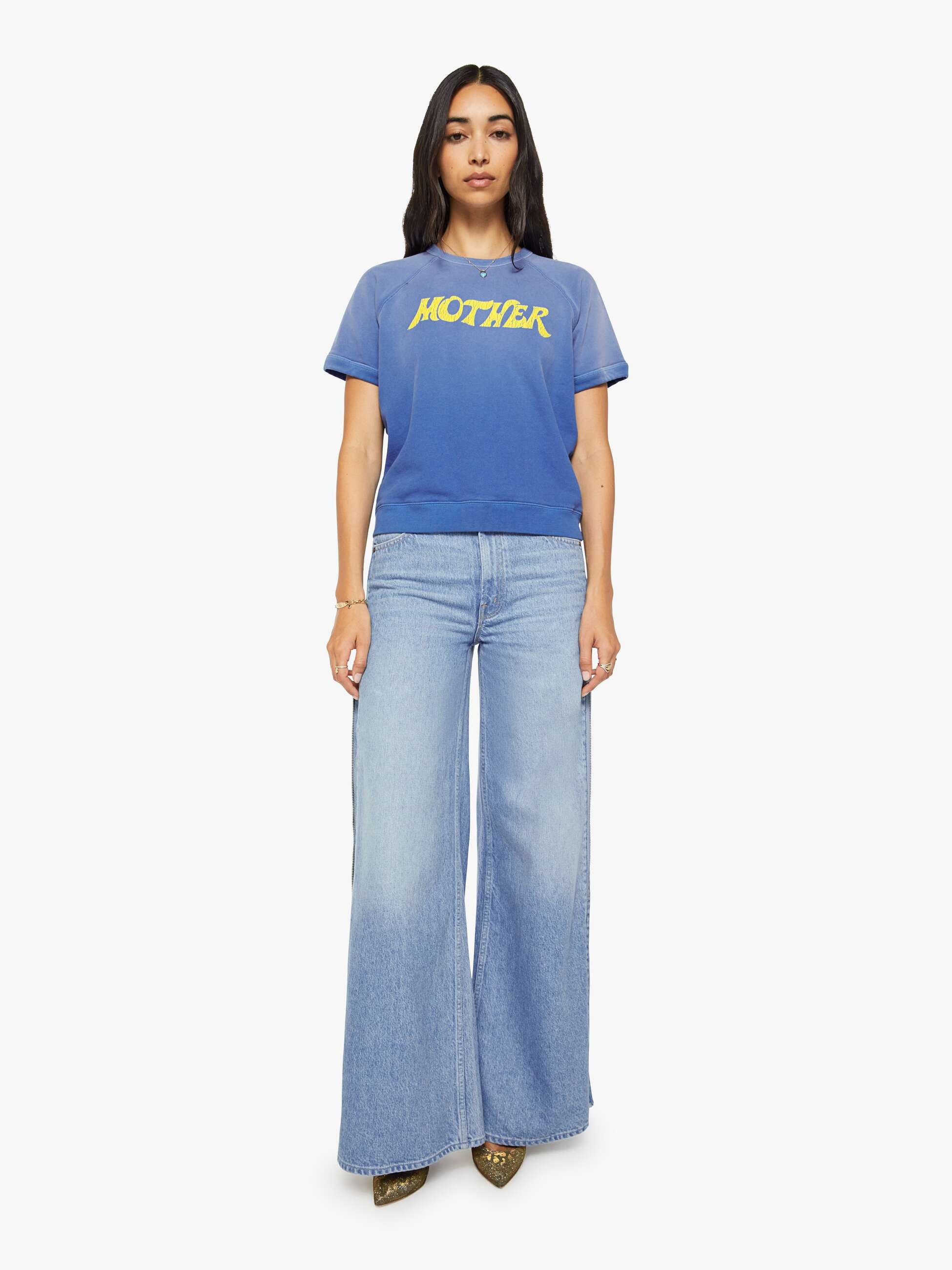 MOTHER Concert Sweatshirt Swirl Blau Kurzarm