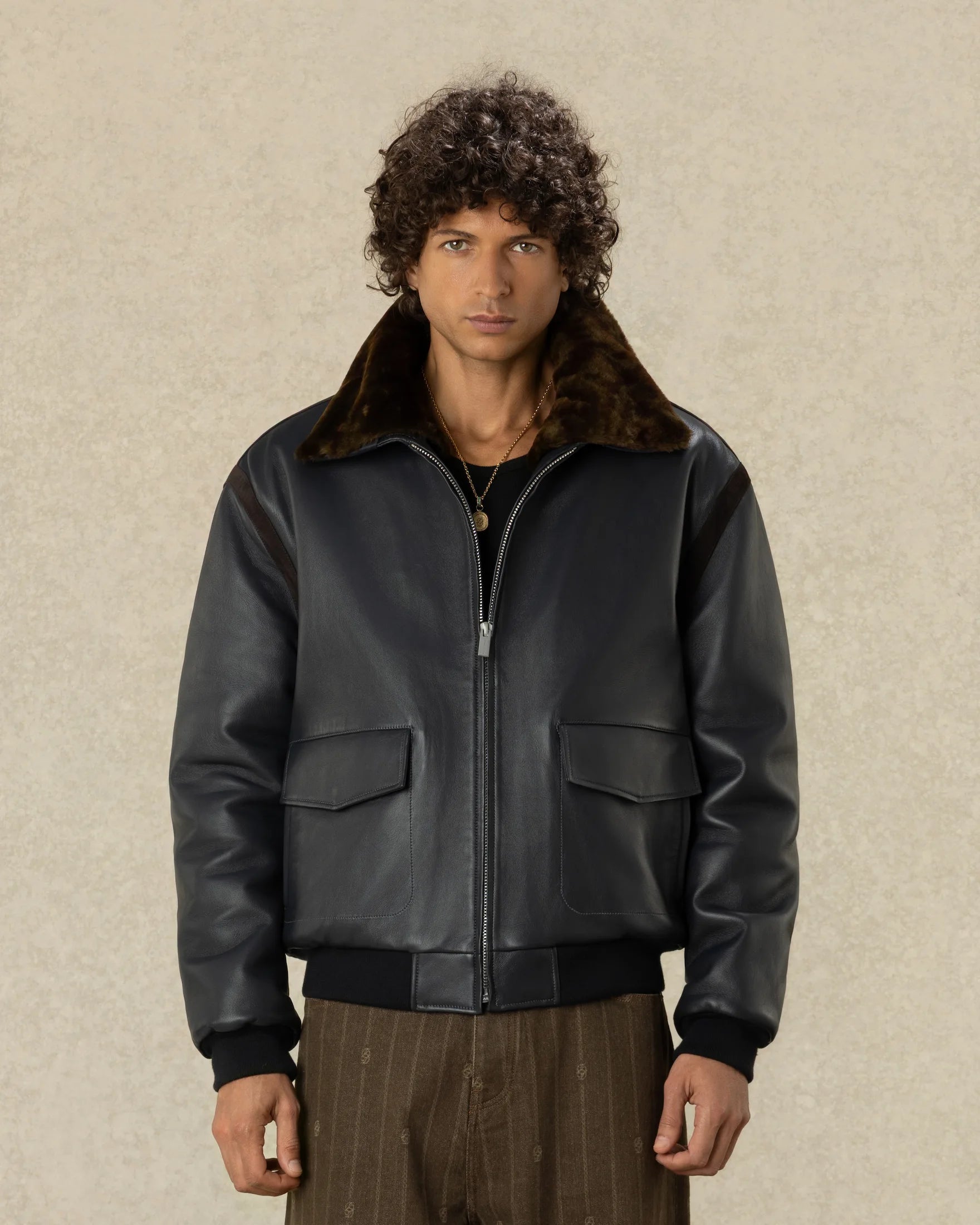 Drôle De Monsieur Aviator Jacket Lederjacke Dunkelgrau Leder