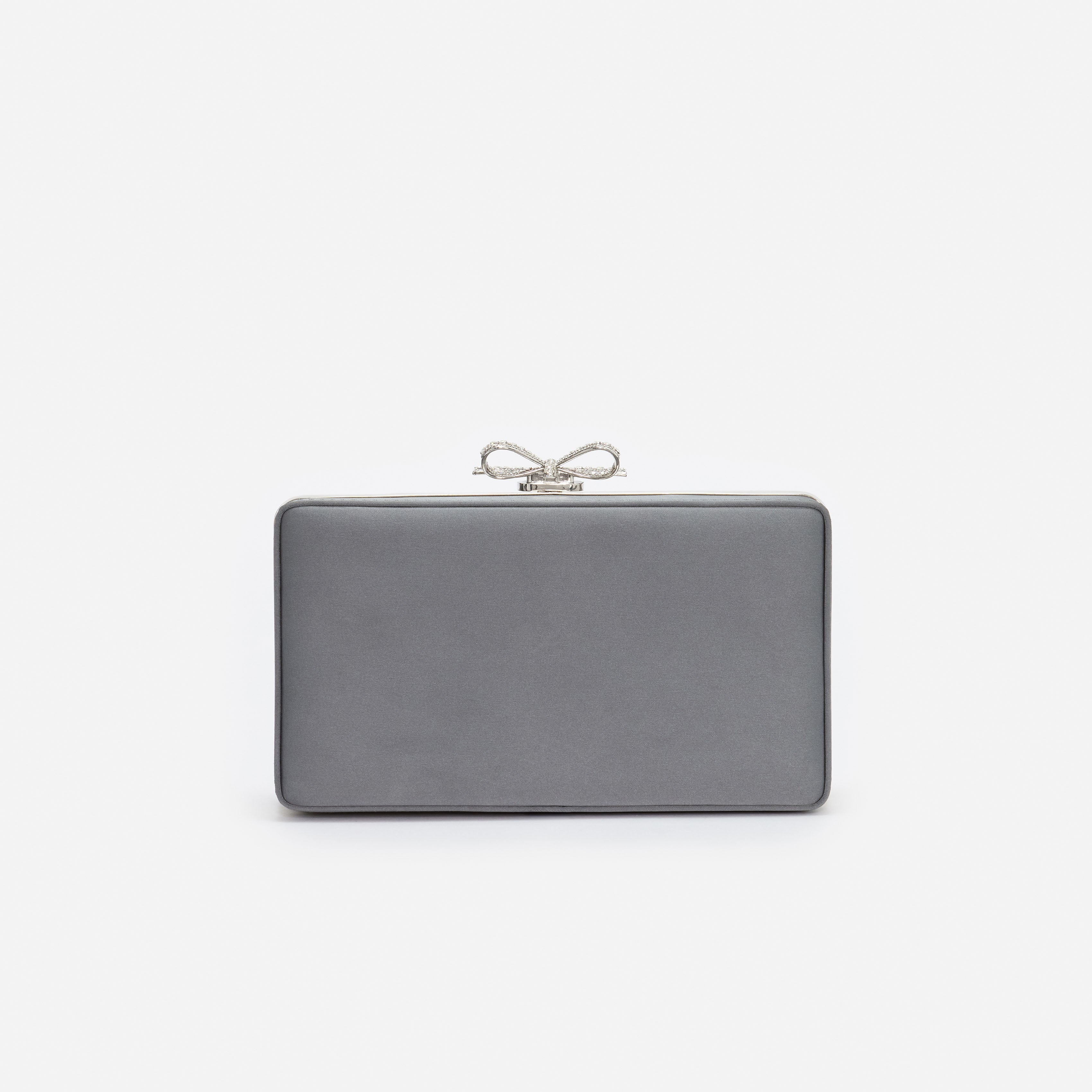 Self-Portrait Grey Satin Crystal Clutch Grau Mini Strass