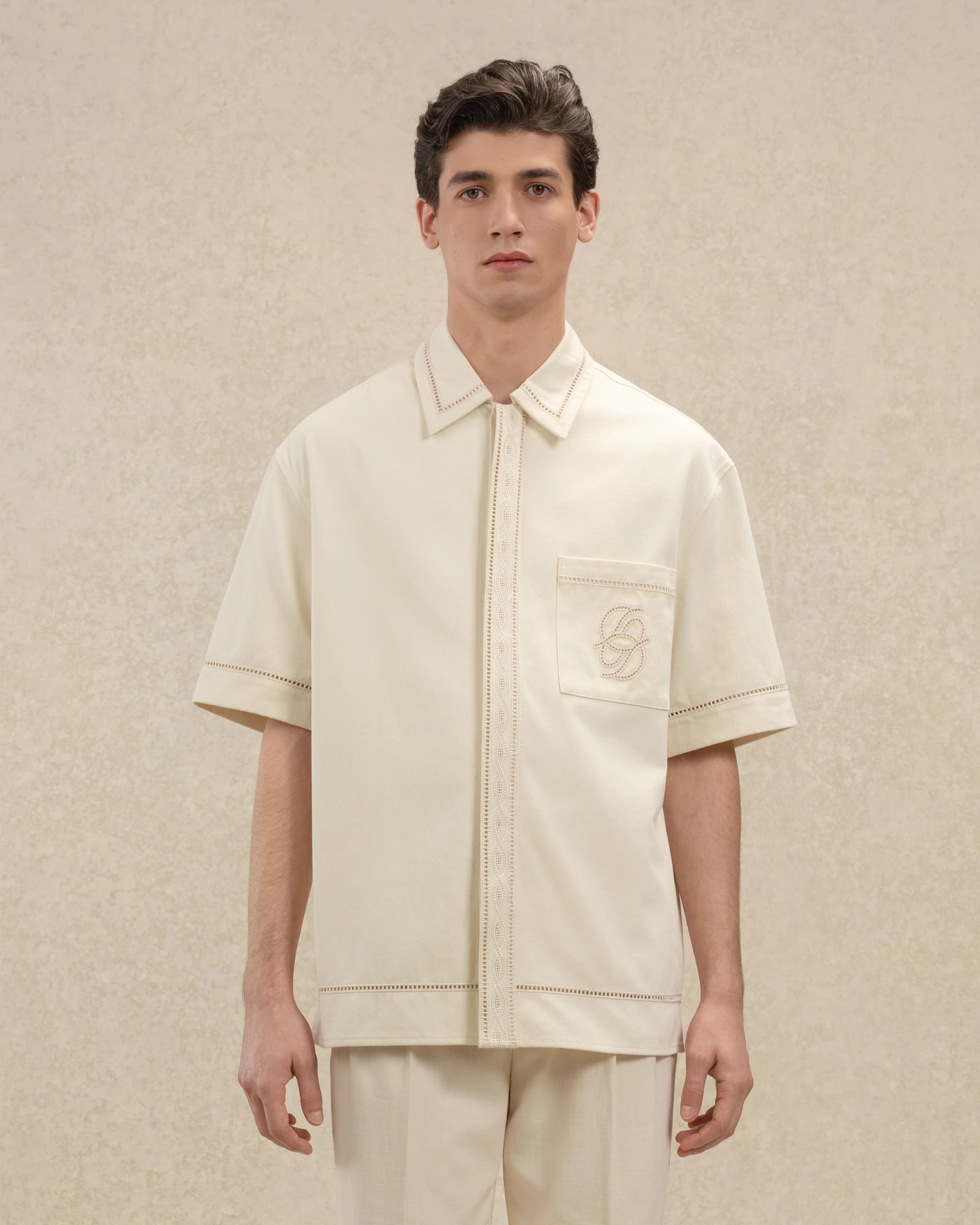 Drôle De Monsieur Chemise Broderie Hemd Off-White Kurzarm