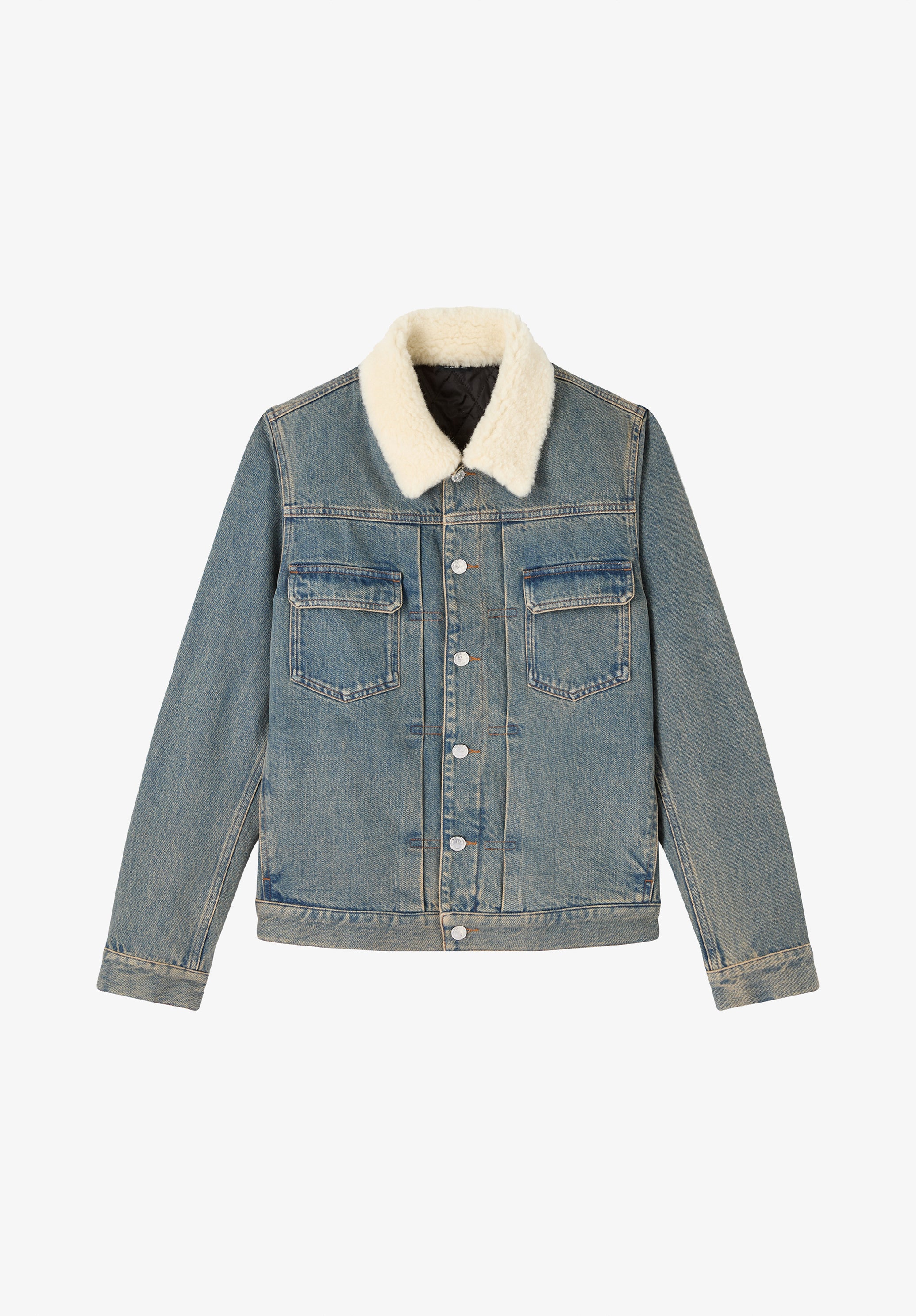 A.P.C. Jacke Indigo-Denim Kunstpelzkragen verwaschen