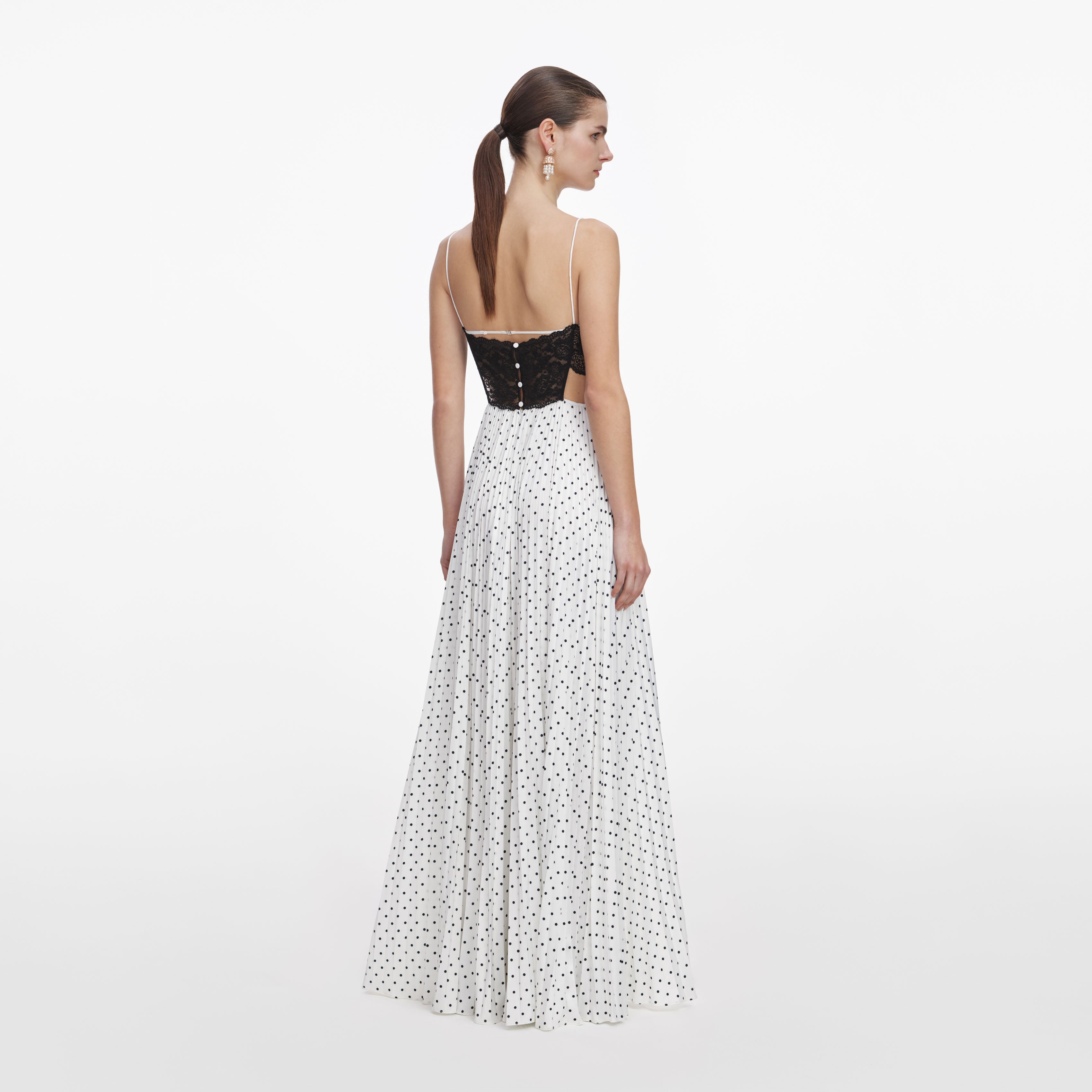 Self Portrait White Polka Dot Satin Maxi Kleid Weiß