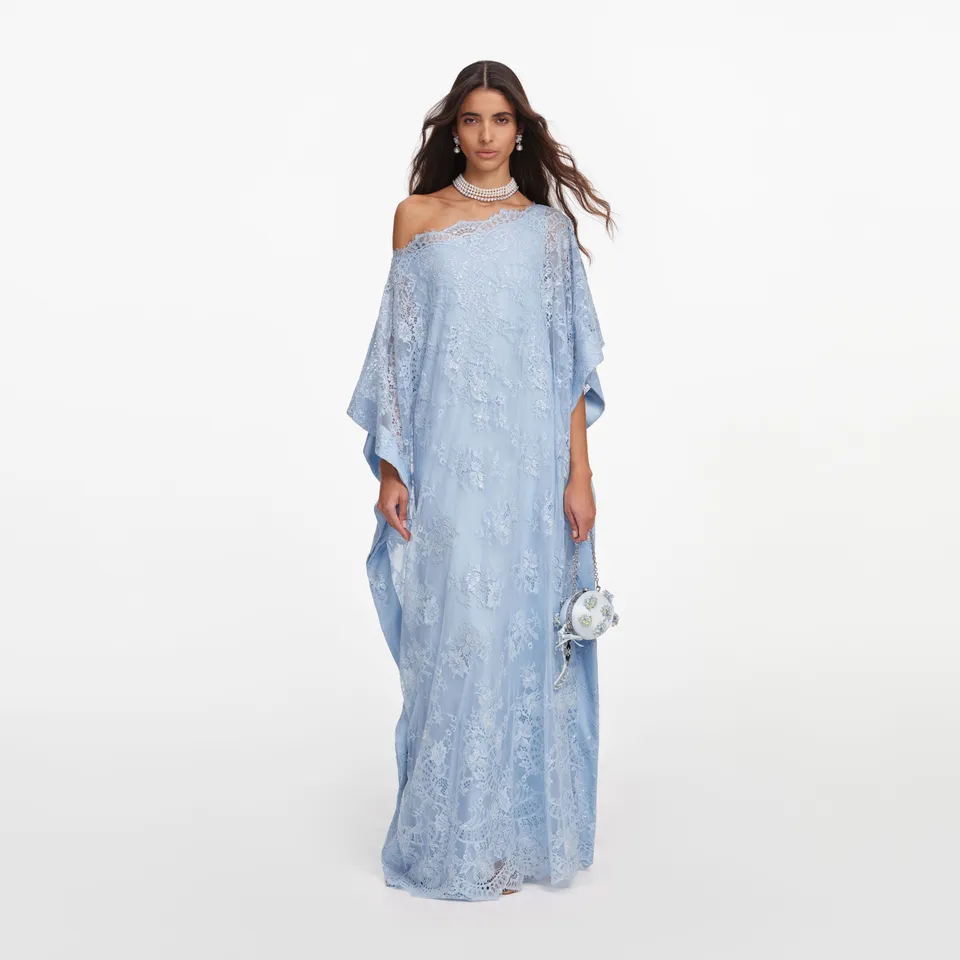 Self Portrait Blauer Spitze Kaftan Maxi Pailletten
