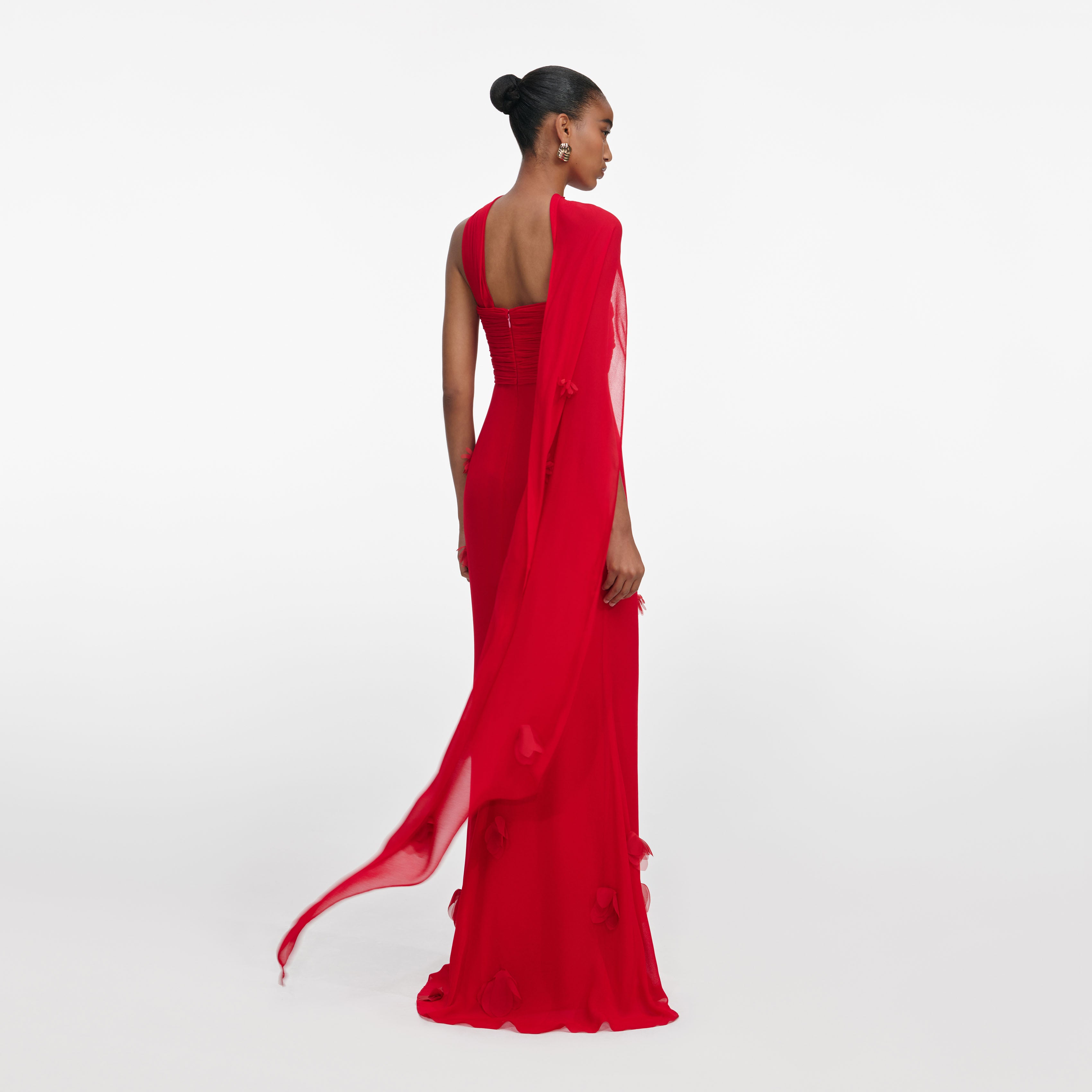 Self Portrait Red Georgette Flower Maxi Kleid Rot UK 8 Blume