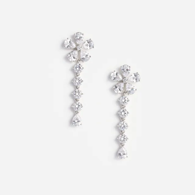 Self Portrait Jewellery Multi Crystal Flower Dangle Ohrringe Silber