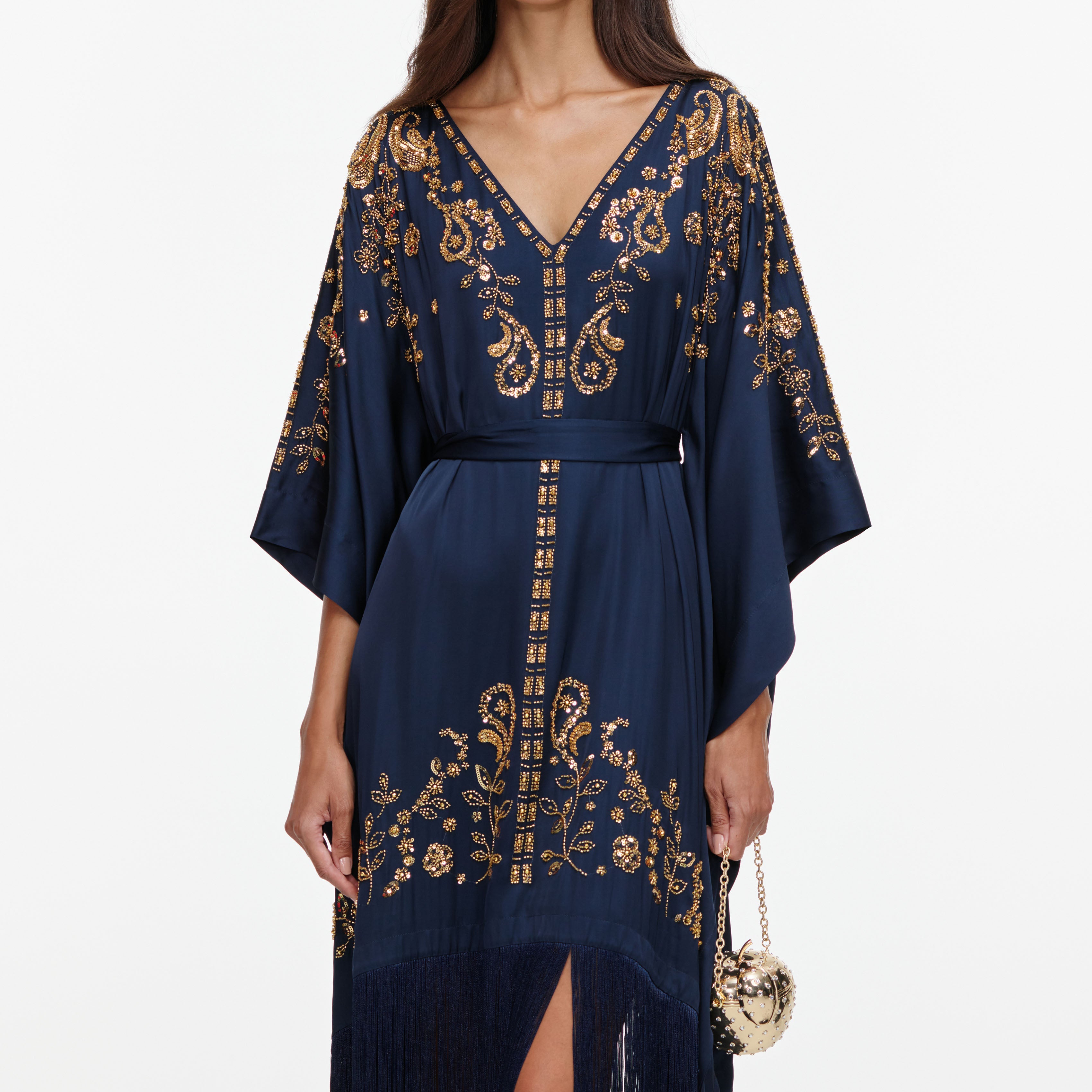 Self Portrait Navy Sequin Kaftan Kleid Blau Gr. S-L