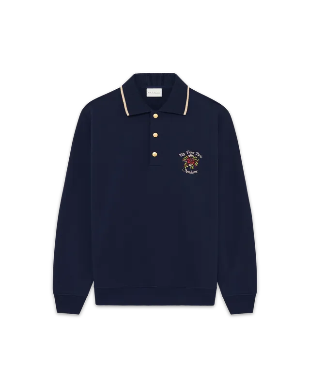 Drôle De Monsieur Polo Slogan Rose Poloshirt Navy Langarm