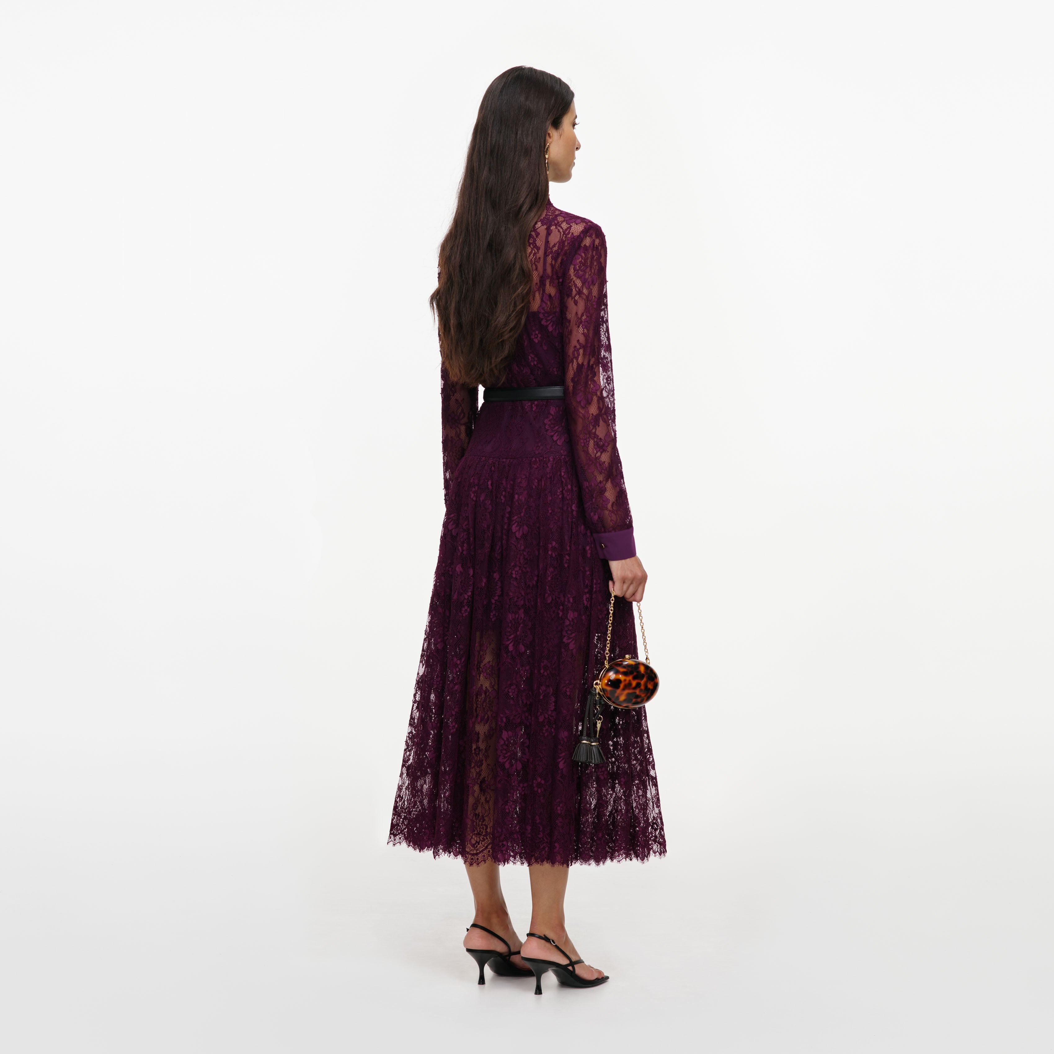 Self Portrait Purple Lace Tie Neck Midikleid Lila