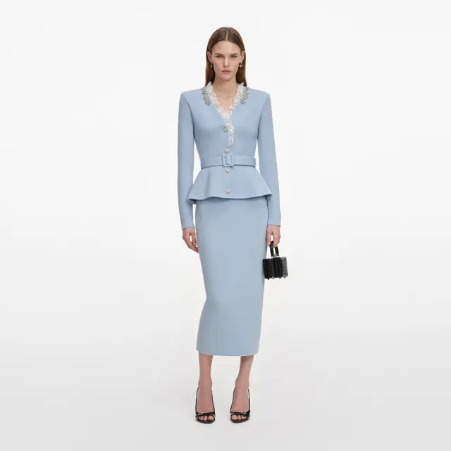 Self Portrait Blue Crystal Trim Knit Midi Dress Strickkleid blau