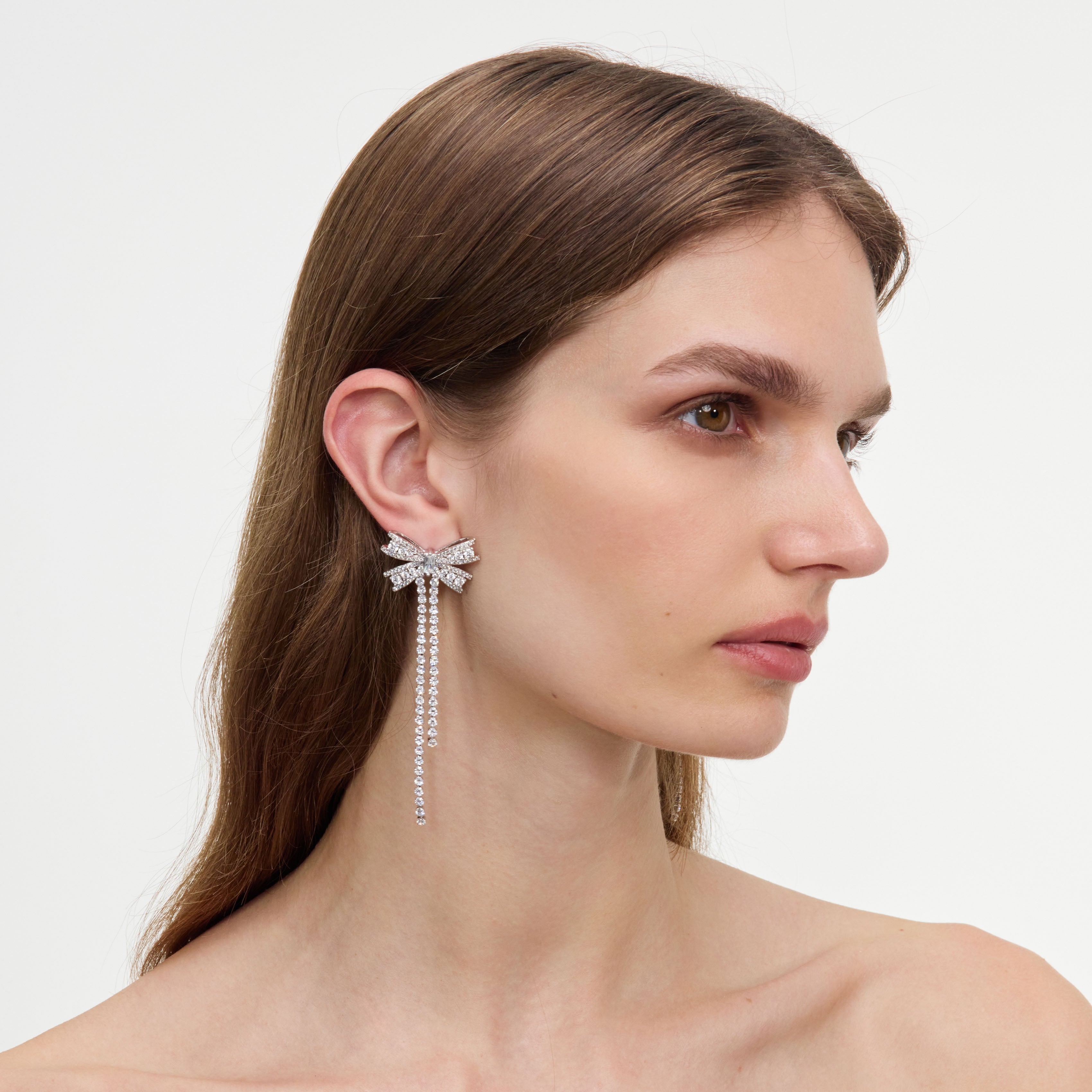 Self Portrait Bow Dangle Ohrringe Silber Kristall lang