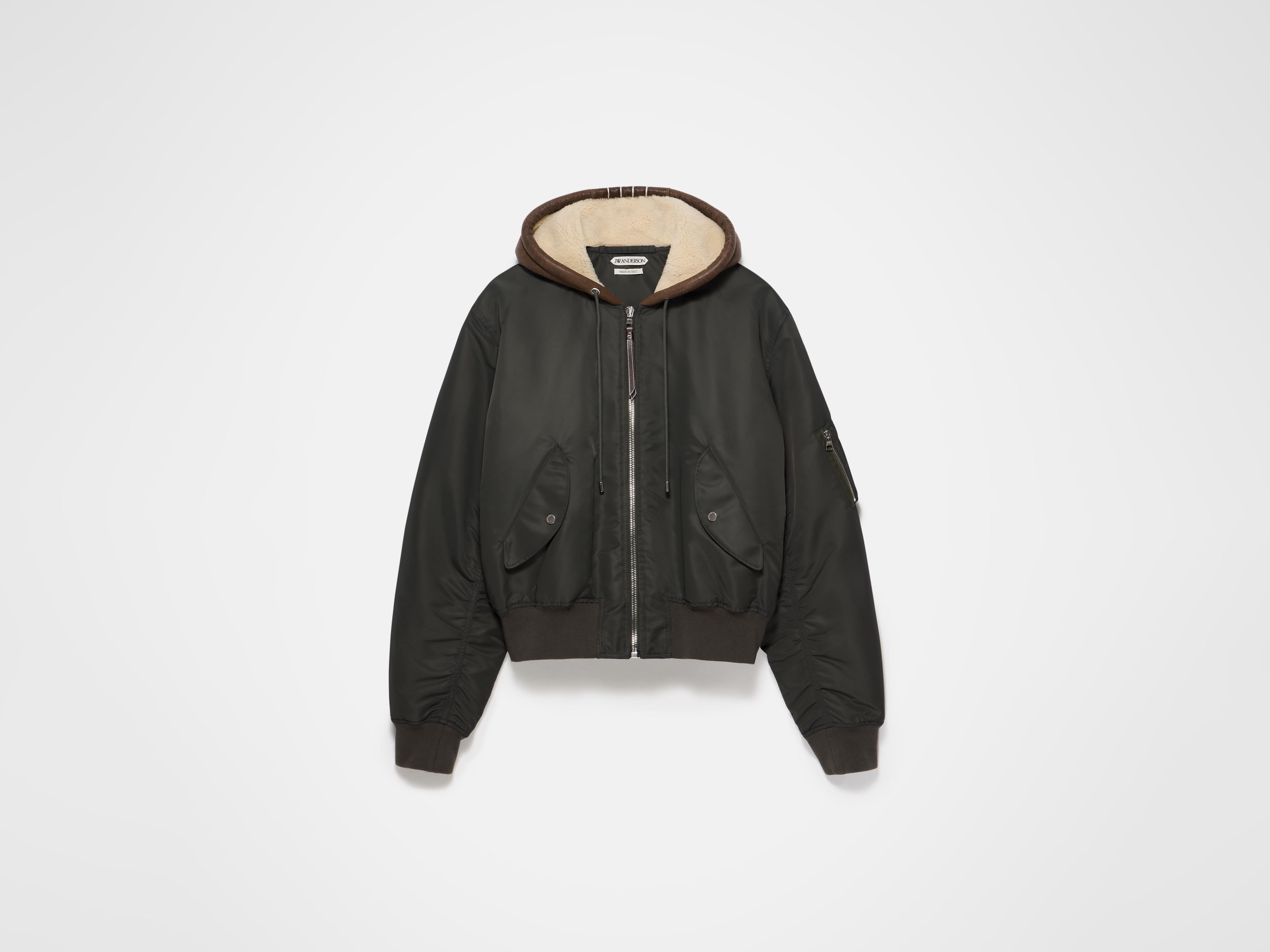 J.W.Anderson Coats Bomberjacke Damen Nylon Dark Khaki Lederkapuze