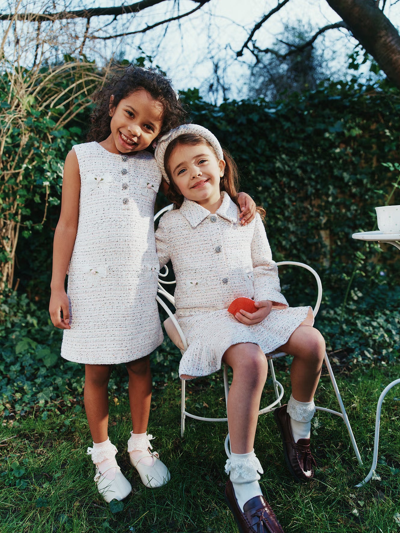 Self Portrait Pink Boucle Lace Bow Kleid Rosa Kinder