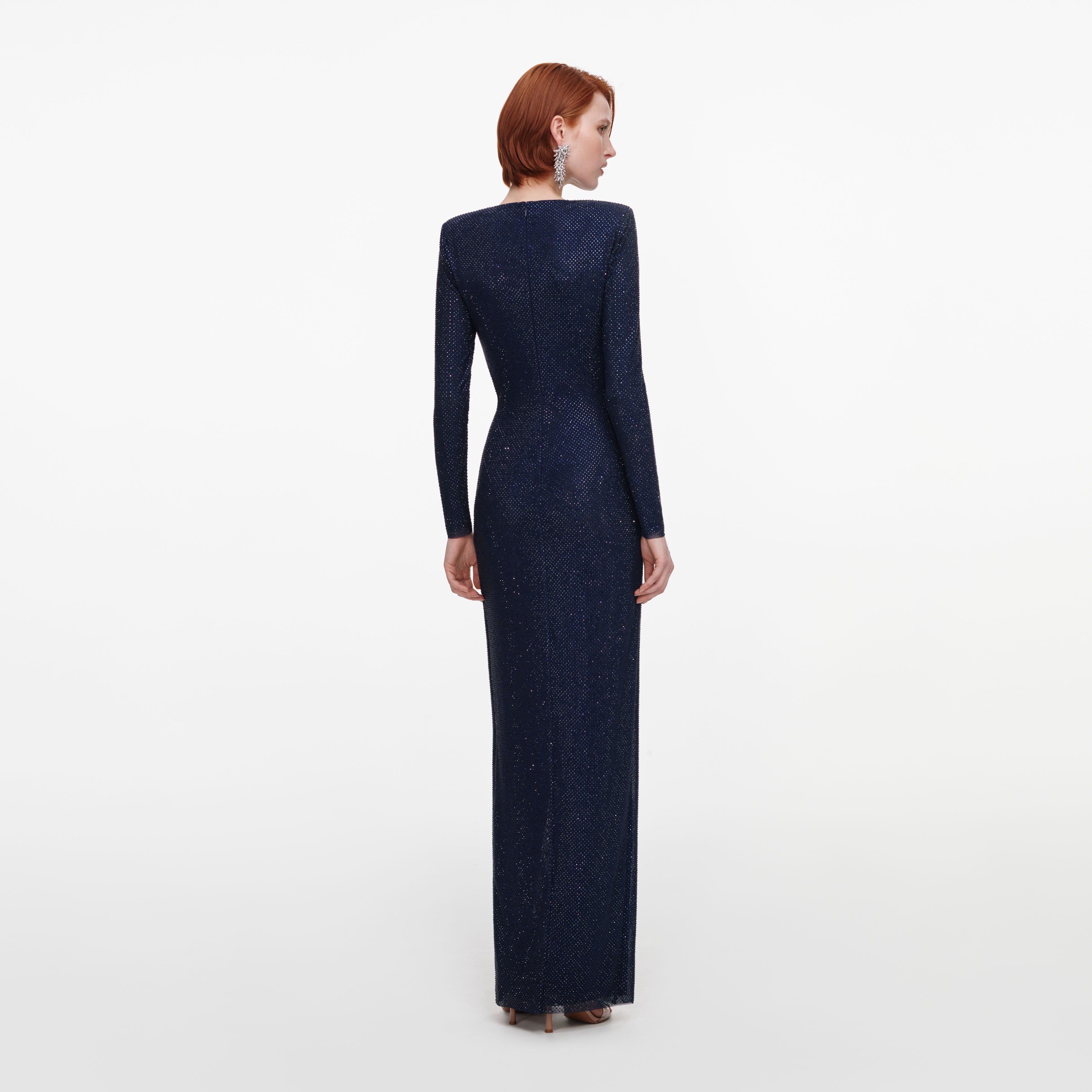 Self Portrait Navy Rhinestone Maxikleid UK 8 Strass