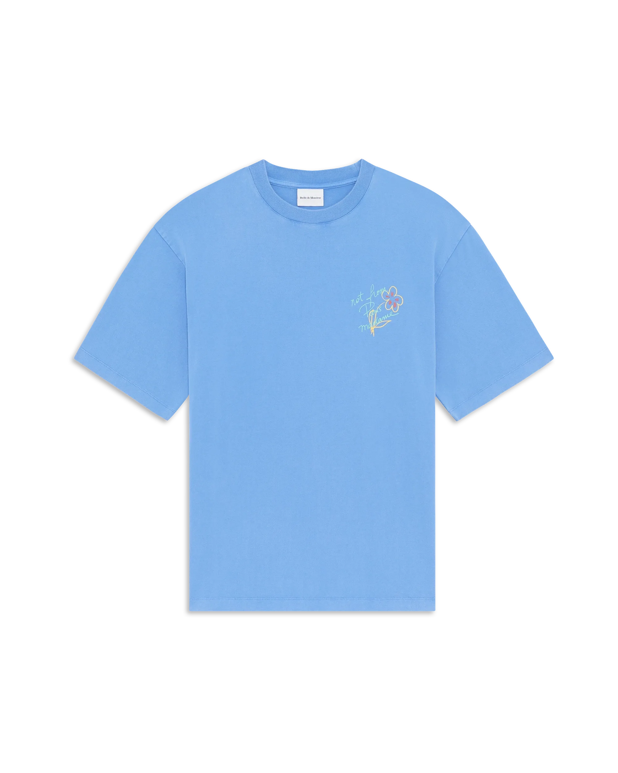 Drôle De Monsieur Esquisse Slogan T-Shirt Hellblau Baumwolle