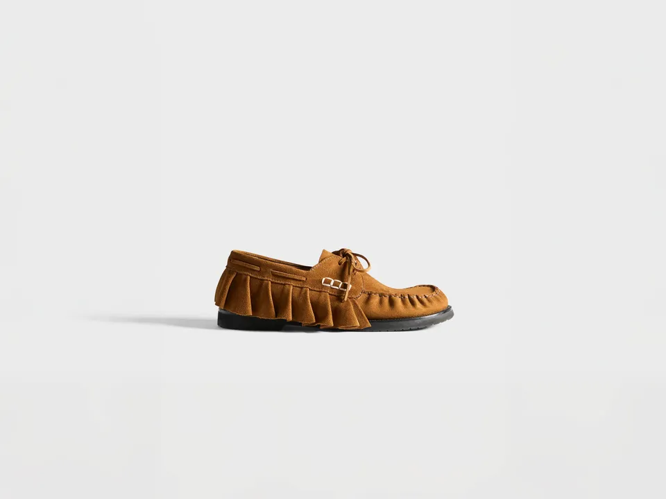 J.W.Anderson Ruffle Boat Shoes Loafers Caramel Wildleder