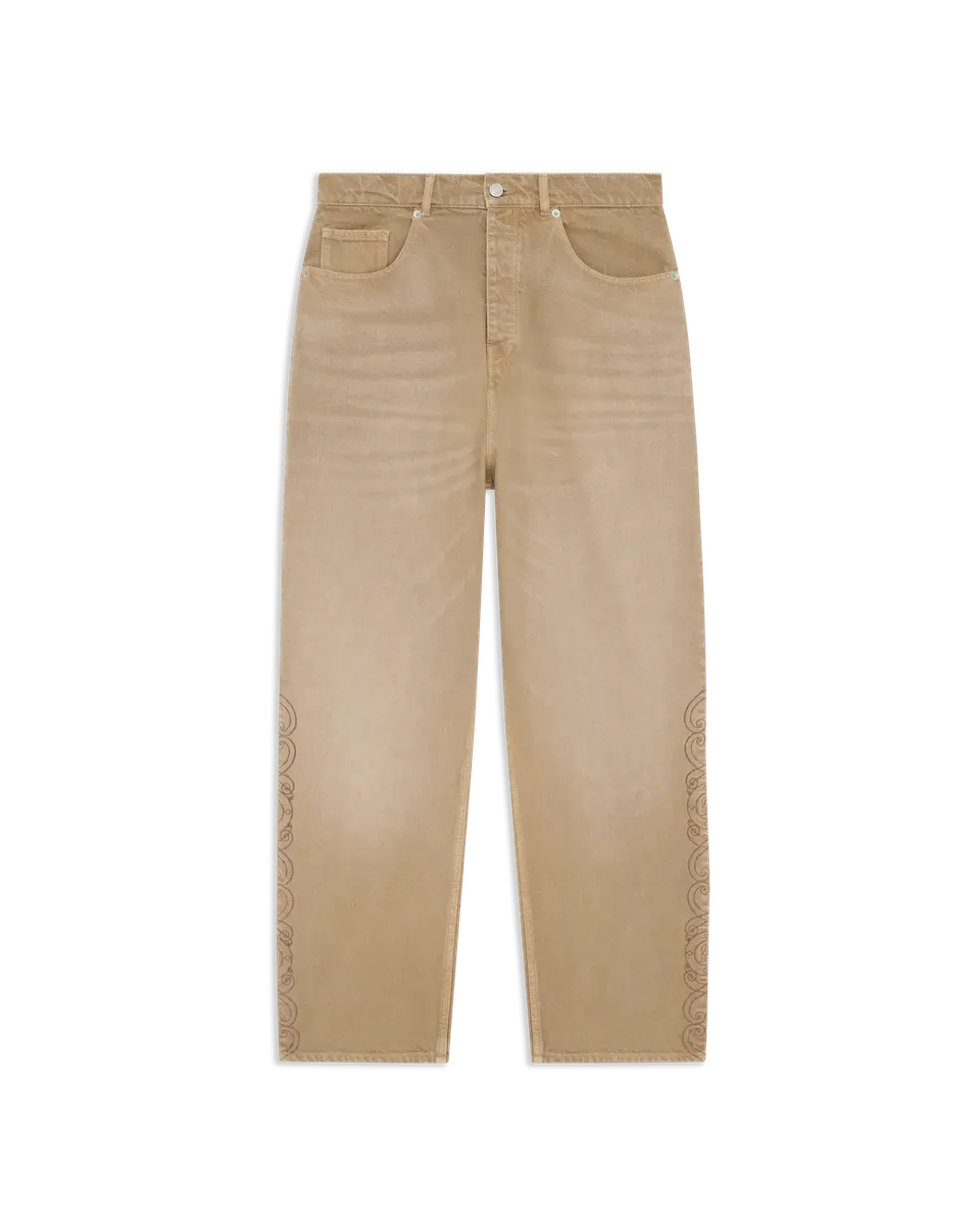 Drôle De Monsieur Denim Wide Leg Hot Fix Jeans Beige