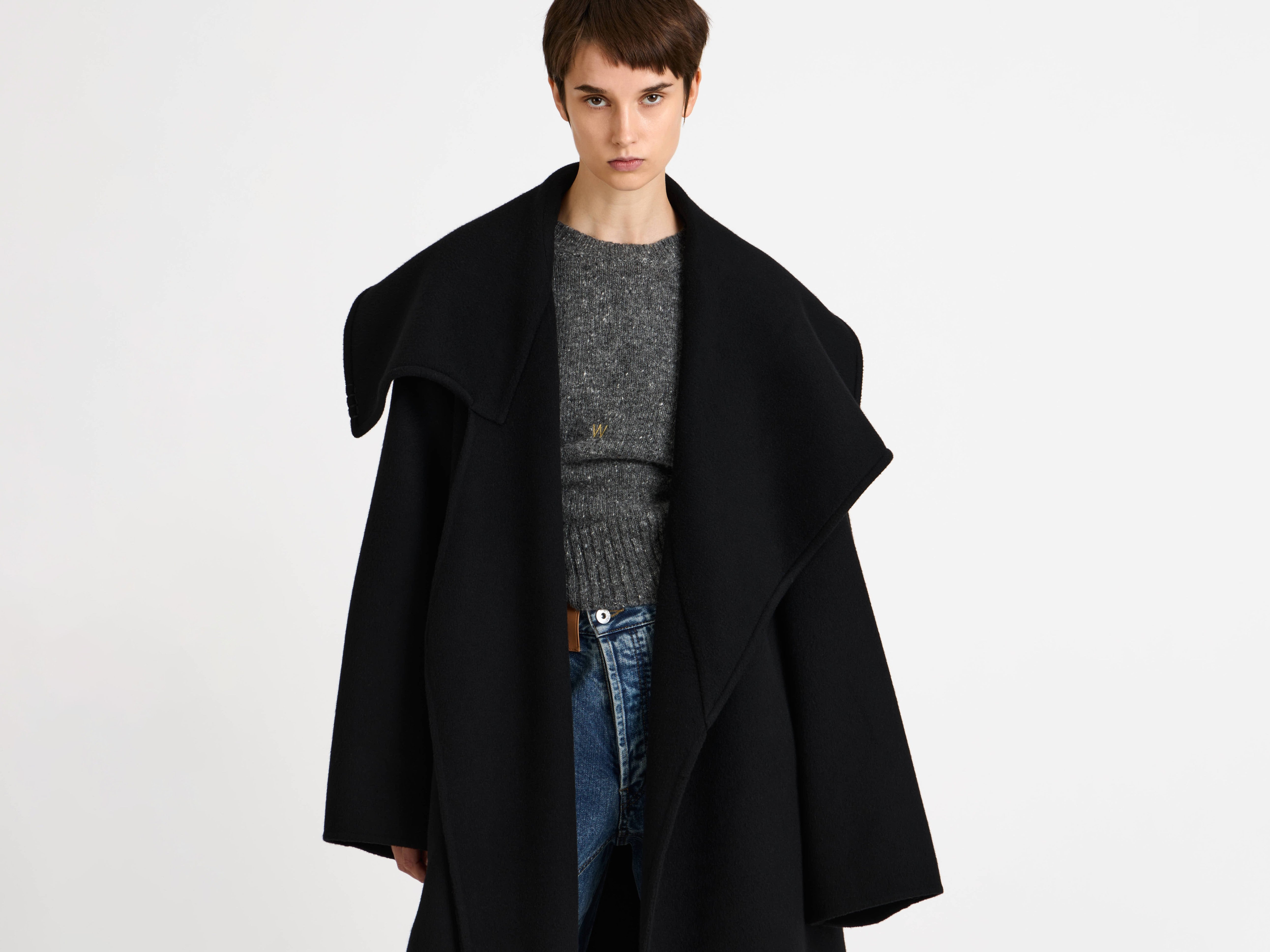 J.W.Anderson Longline Wrap Front Mantel Schwarz Doubleface