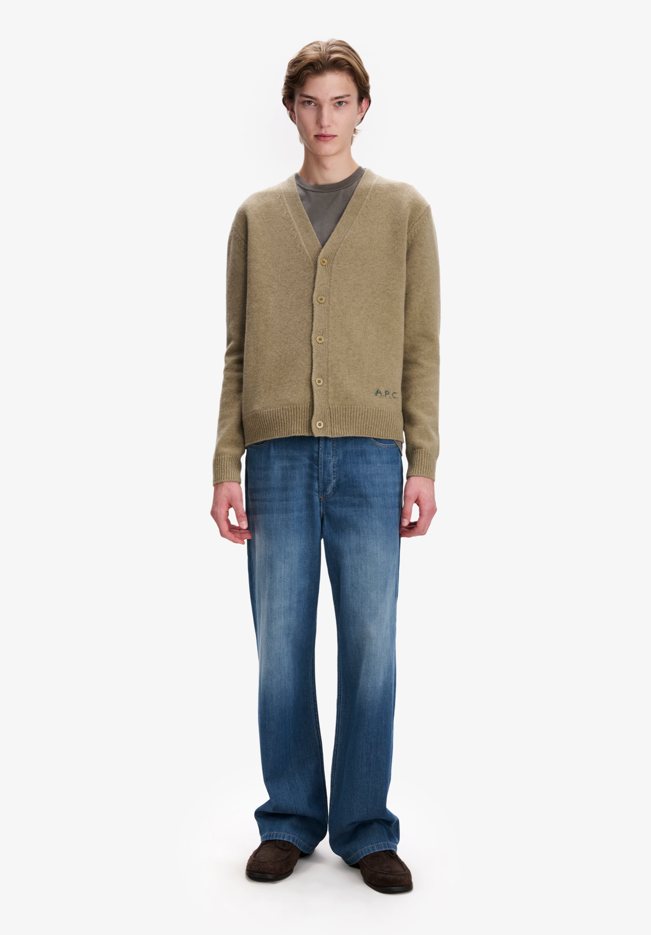 A.P.C. KNITWEAR Beiger Cardigan Wollcardigan V-Ausschnitt Wolle