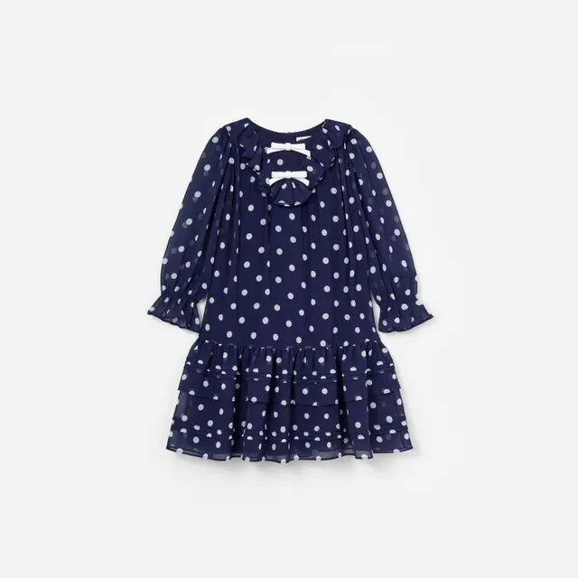 Self Portrait Navy Polka Dot Georgette Kinderkleid Navy 5/6 Punkte