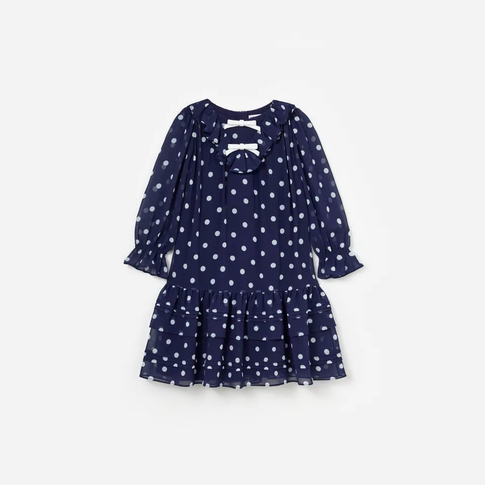 Self Portrait Navy Polka Dot Georgette Kinderkleid Navy 5/6 Punkte